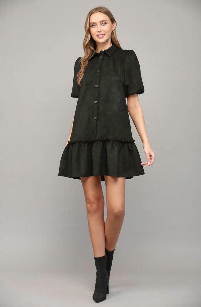ON CUE FAUX SUEDE BUTTONED DRESS
