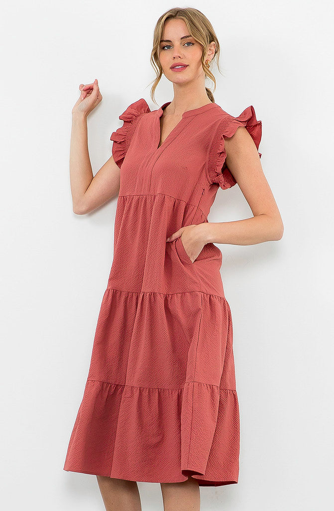 READY SET ROLL MIDI DRESS