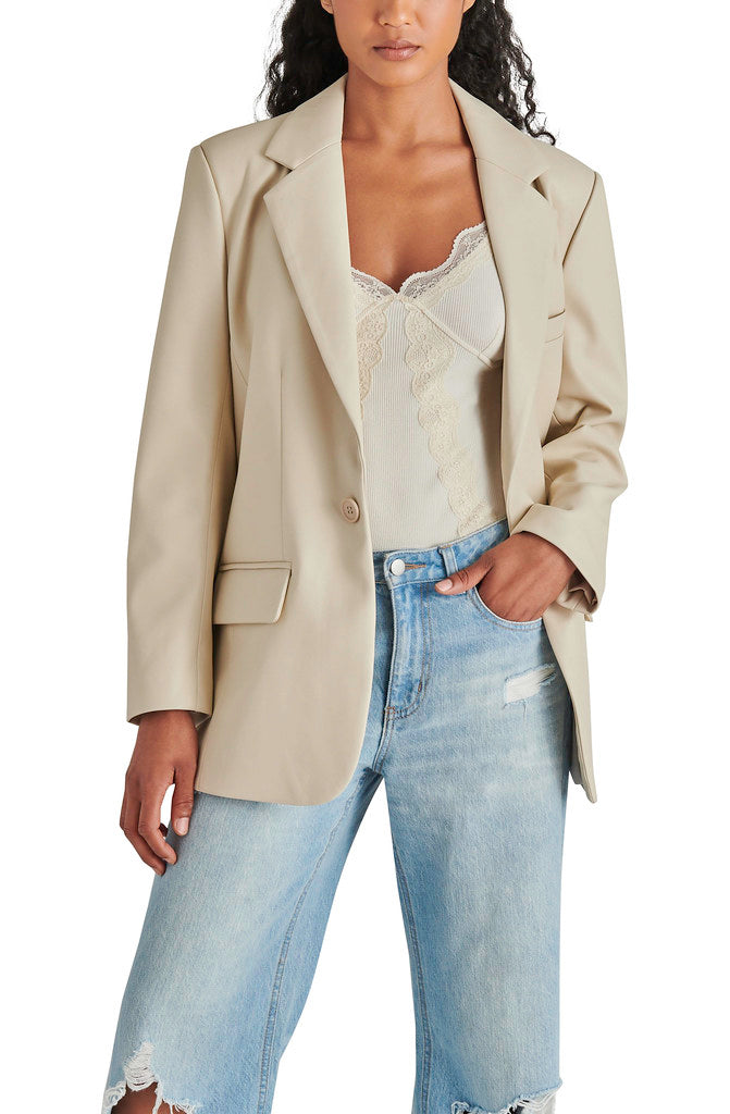 STEVE MADDEN IMAAN FAUX LEATHER BLAZER