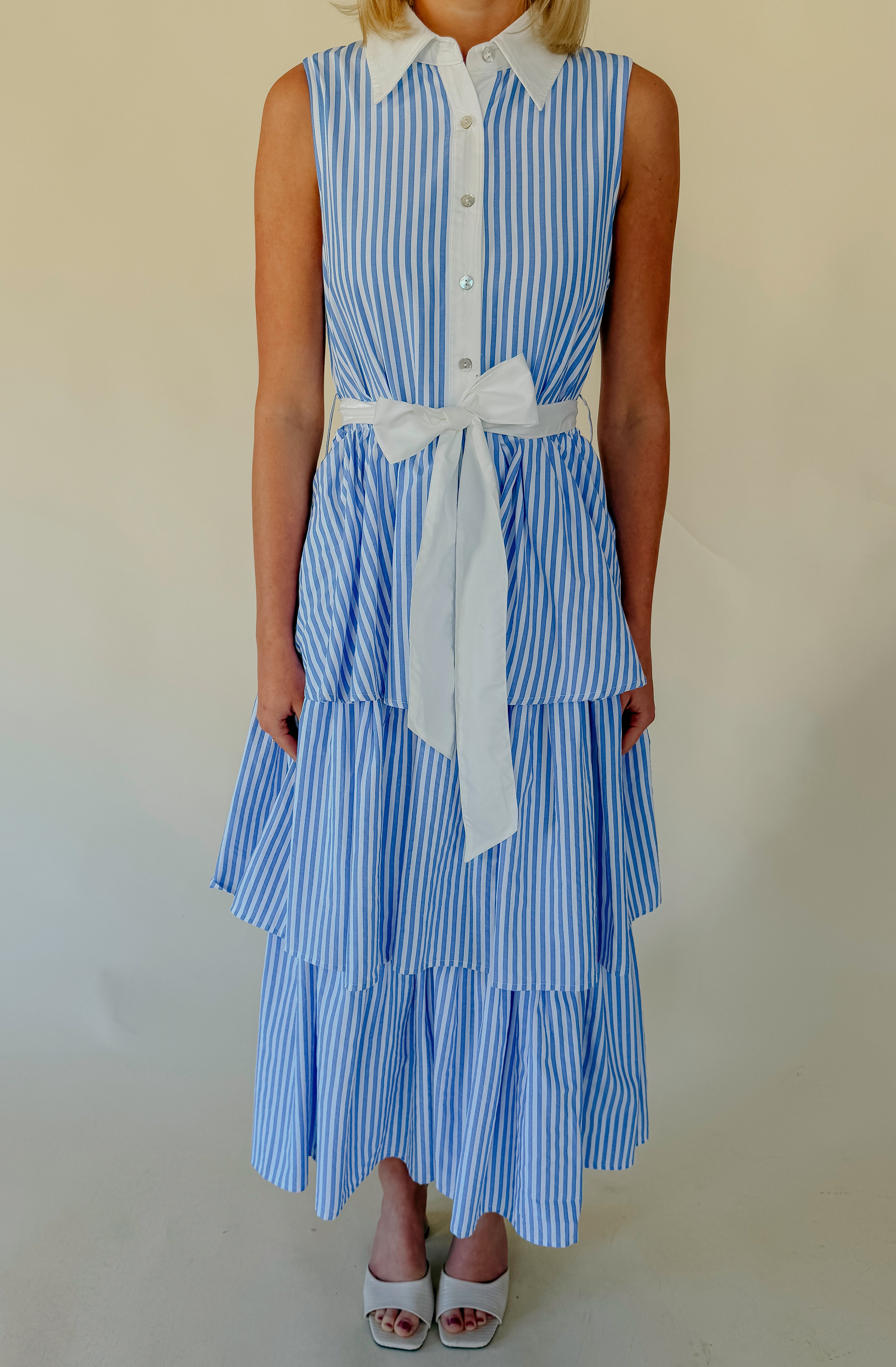 SHORE THING STRIPED MIDI DRESS