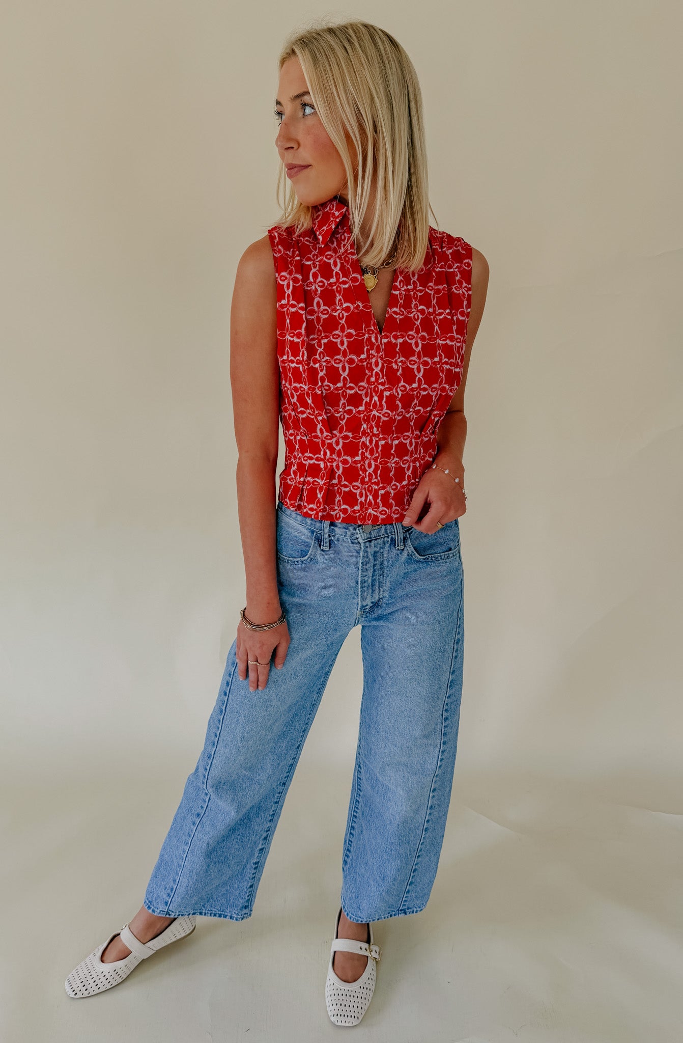 RED-Y FOR IT PLEATED WAIST TANK