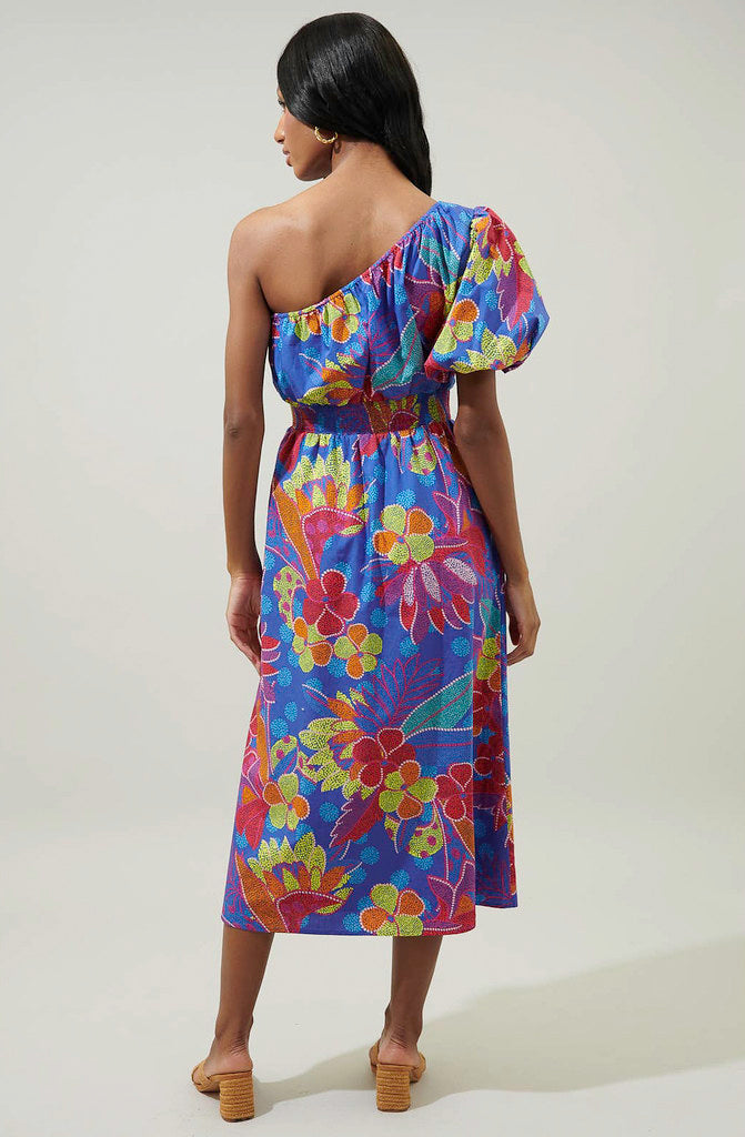 THE BRIDGETTE ONE SHOULDER MIDI DRESS