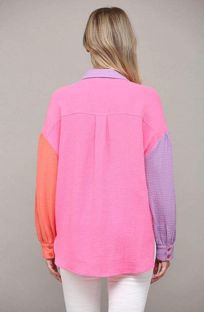 BLOCKED PARTY BUTTONED TOP