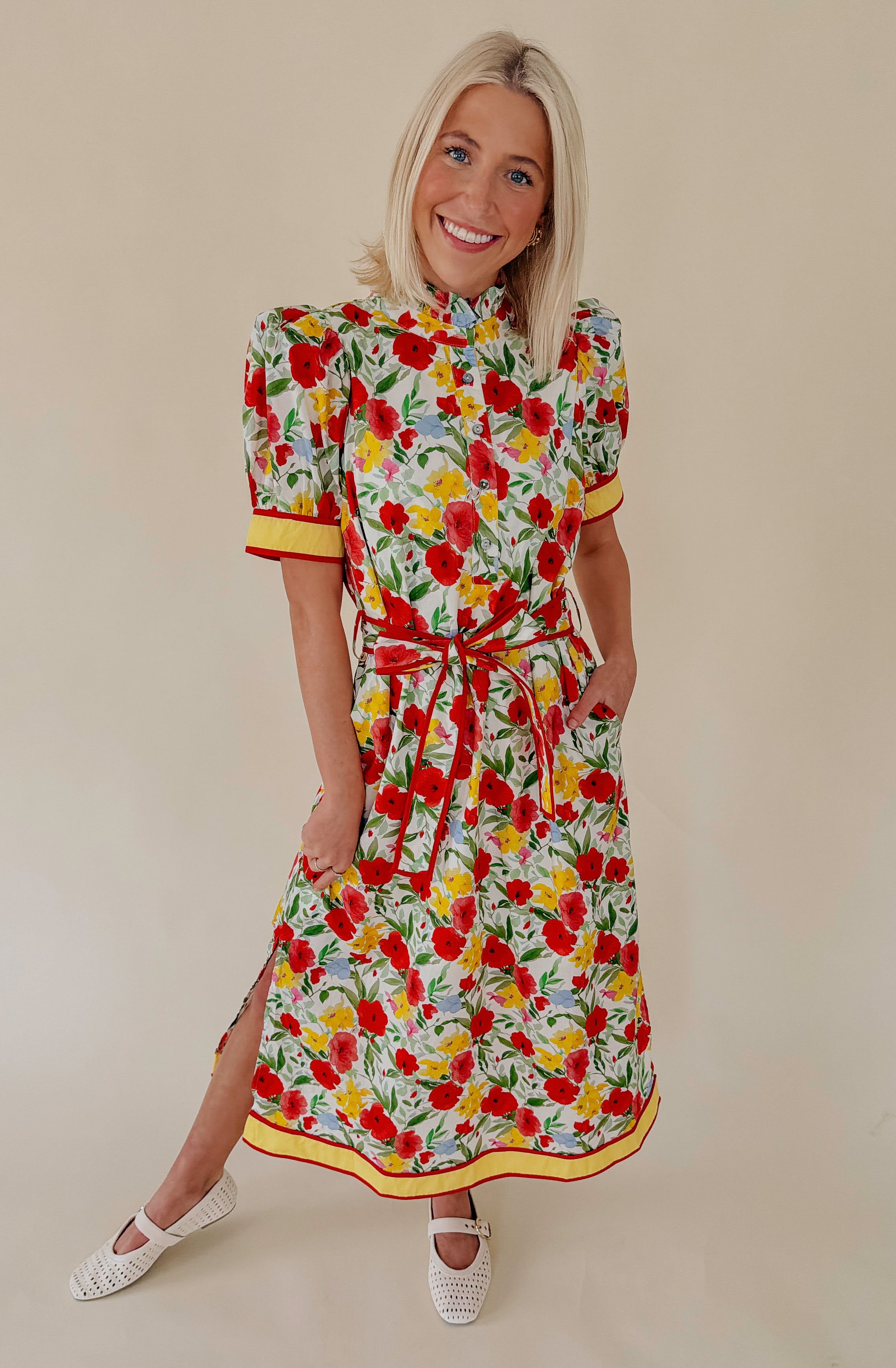 FLOWER CHILD BELTED MIDI DRESS