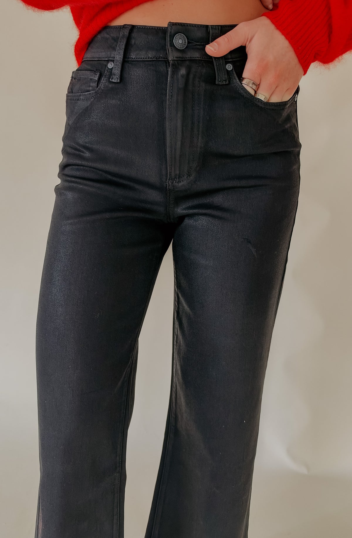 PAIGE ANESSA COATED FAUX LEATHER PANT IN BLACK FOG