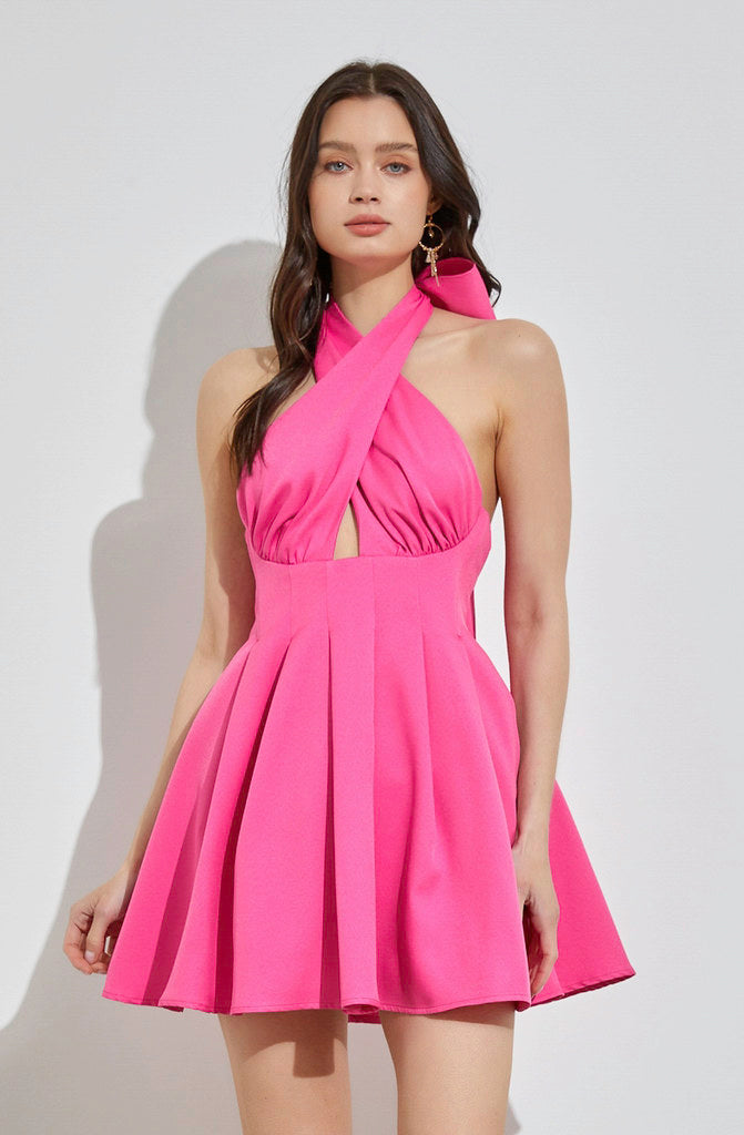 CROSS IT OUT HALTER DRESS