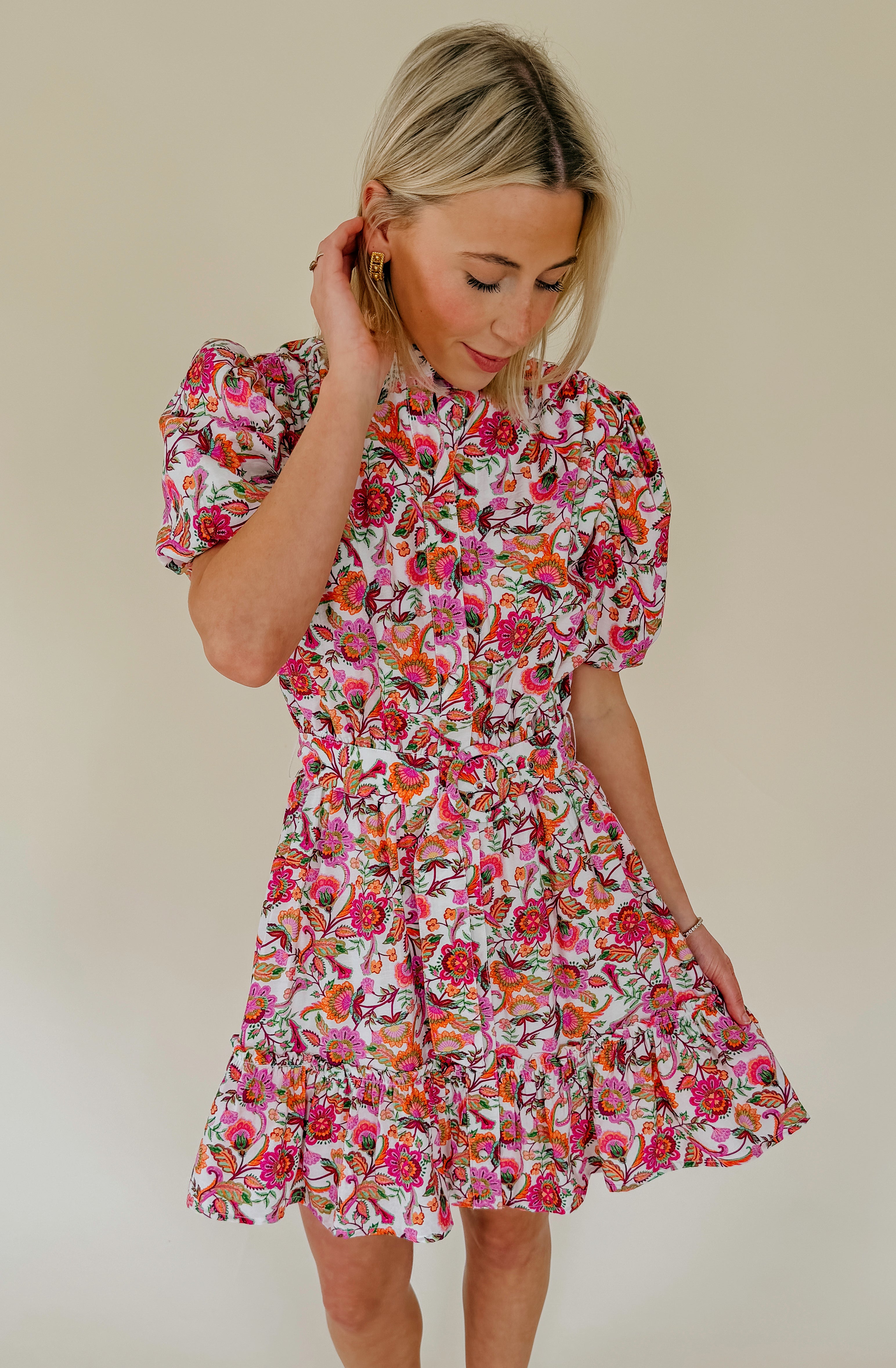 THE POPPY FLORAL BELTED MINI DRESS