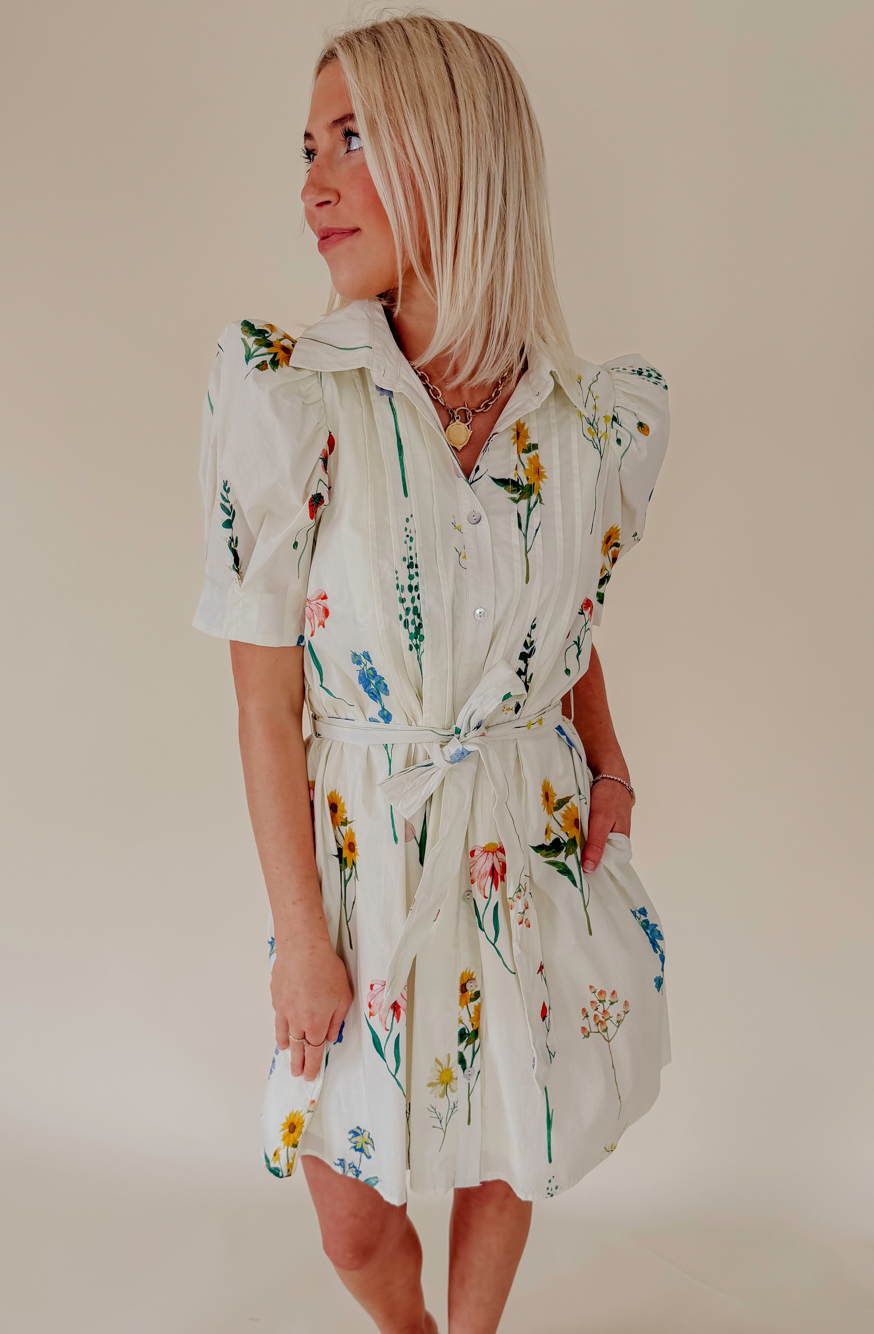 AROUND THE WORLD BUTTONED MINI DRESS