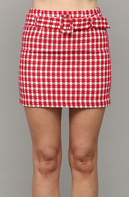 ARKANSAS TIMES BELTED TWEED SKIRT