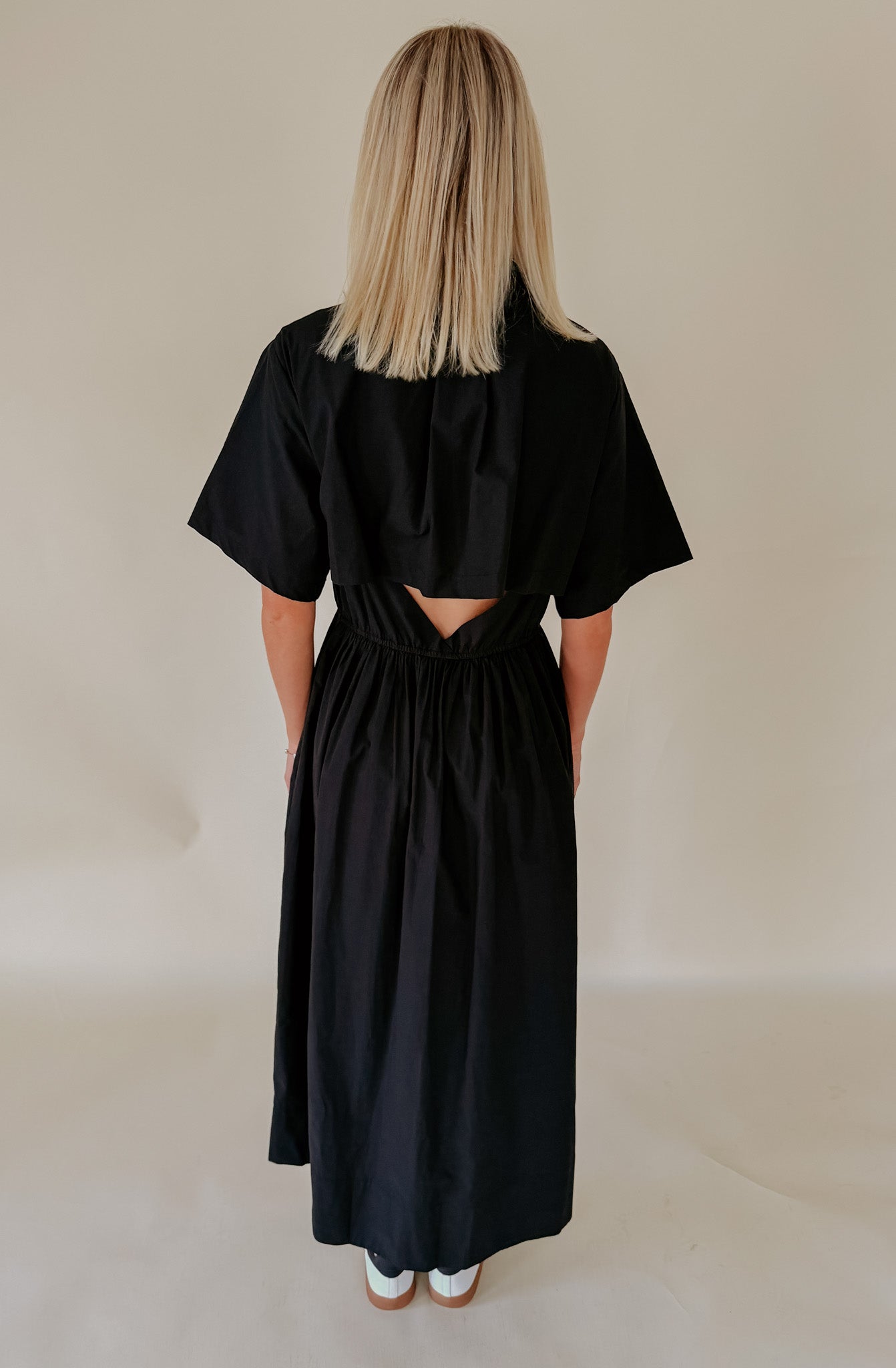 LITTLE BLACK POPLIN BLEND MIDI DRESS