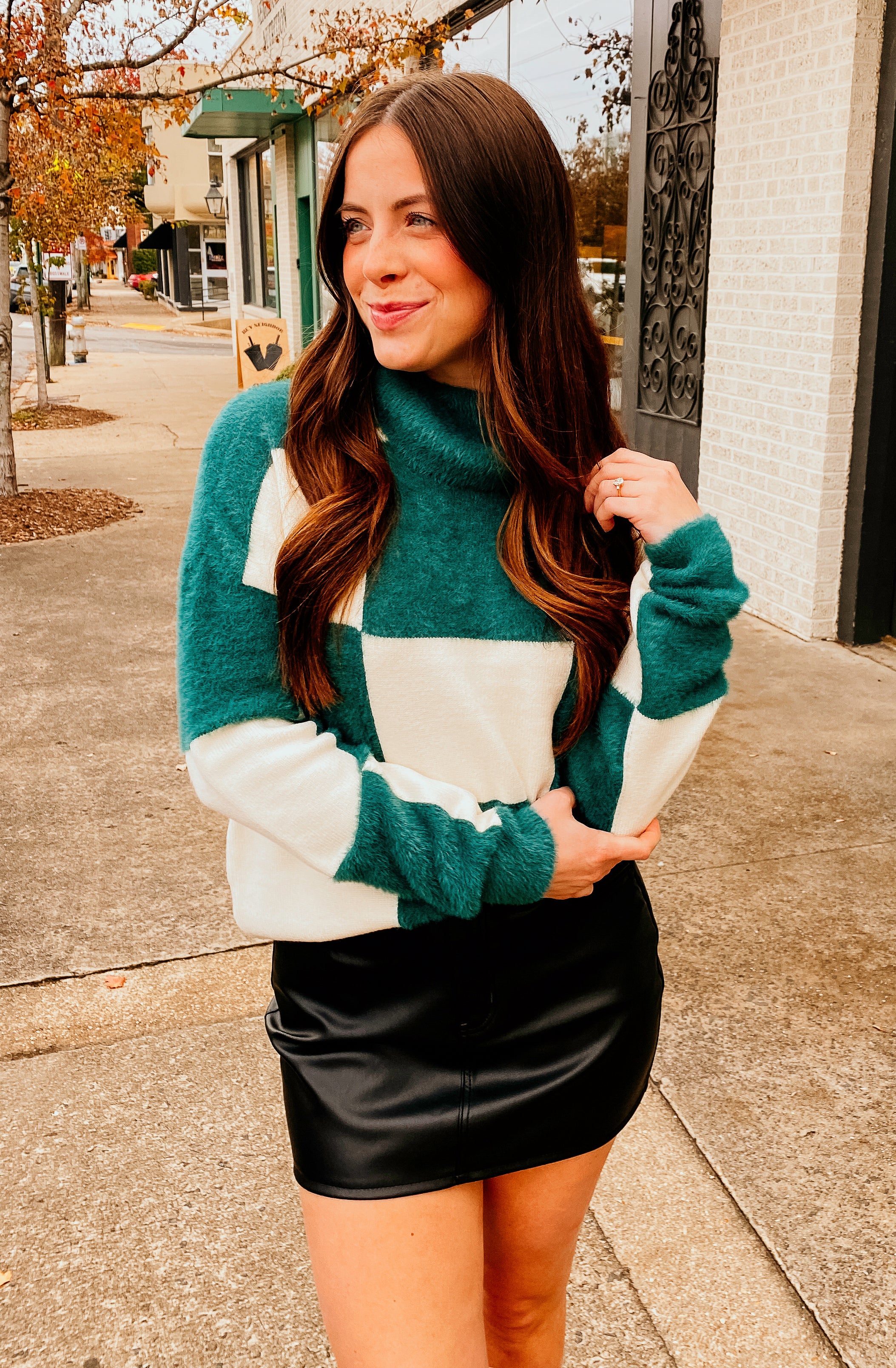 DAZE FAUX LEATHER LOWDOWN SKIRT IN CINEMATIC