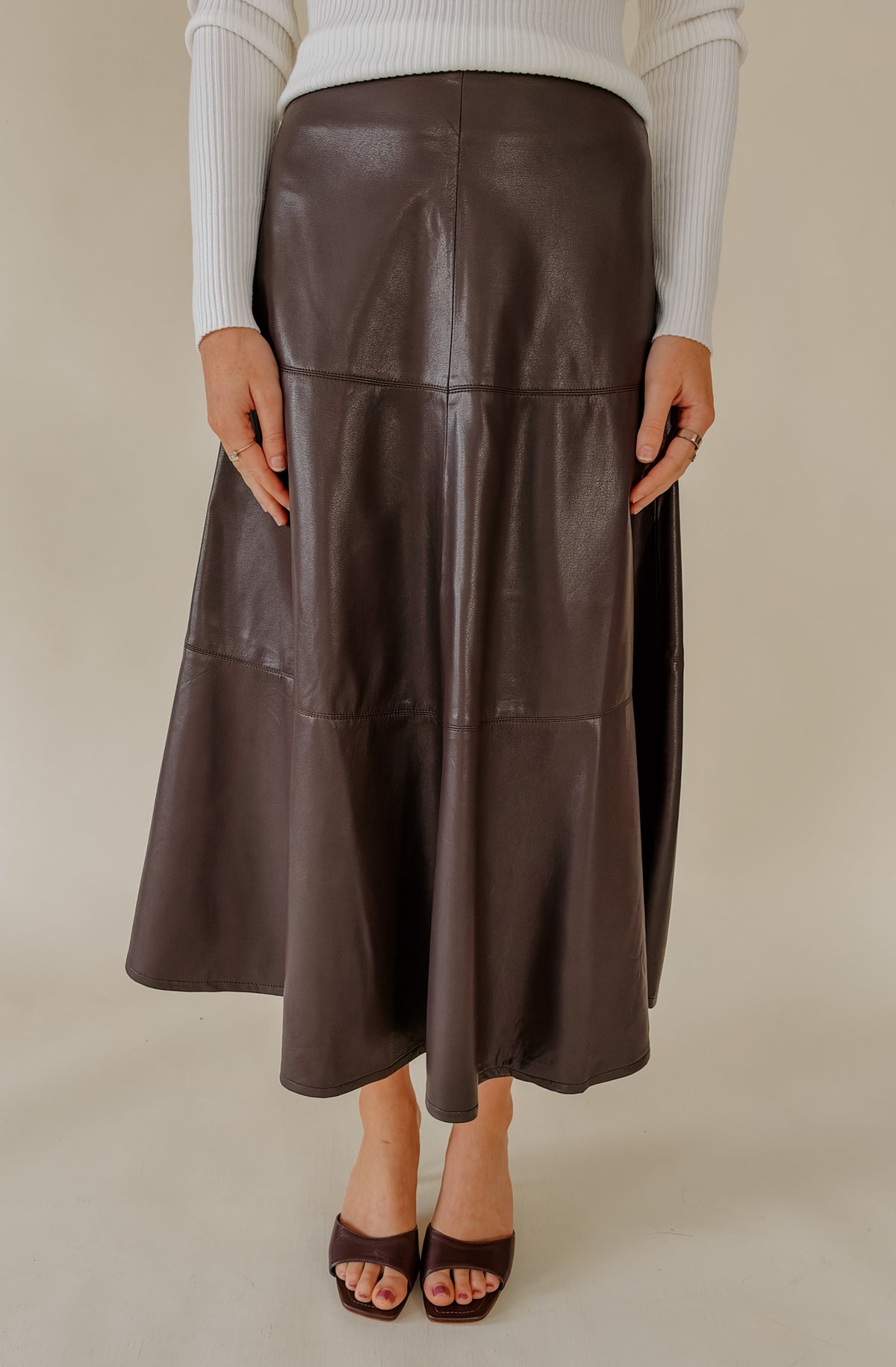 LUCY PARIS VI FAUX LEATHER MIDI SKIRT