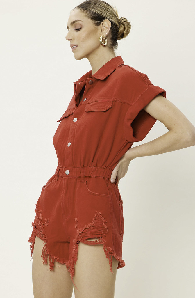 GAMEDAY ERA DISTRESSED DENIM ROMPER