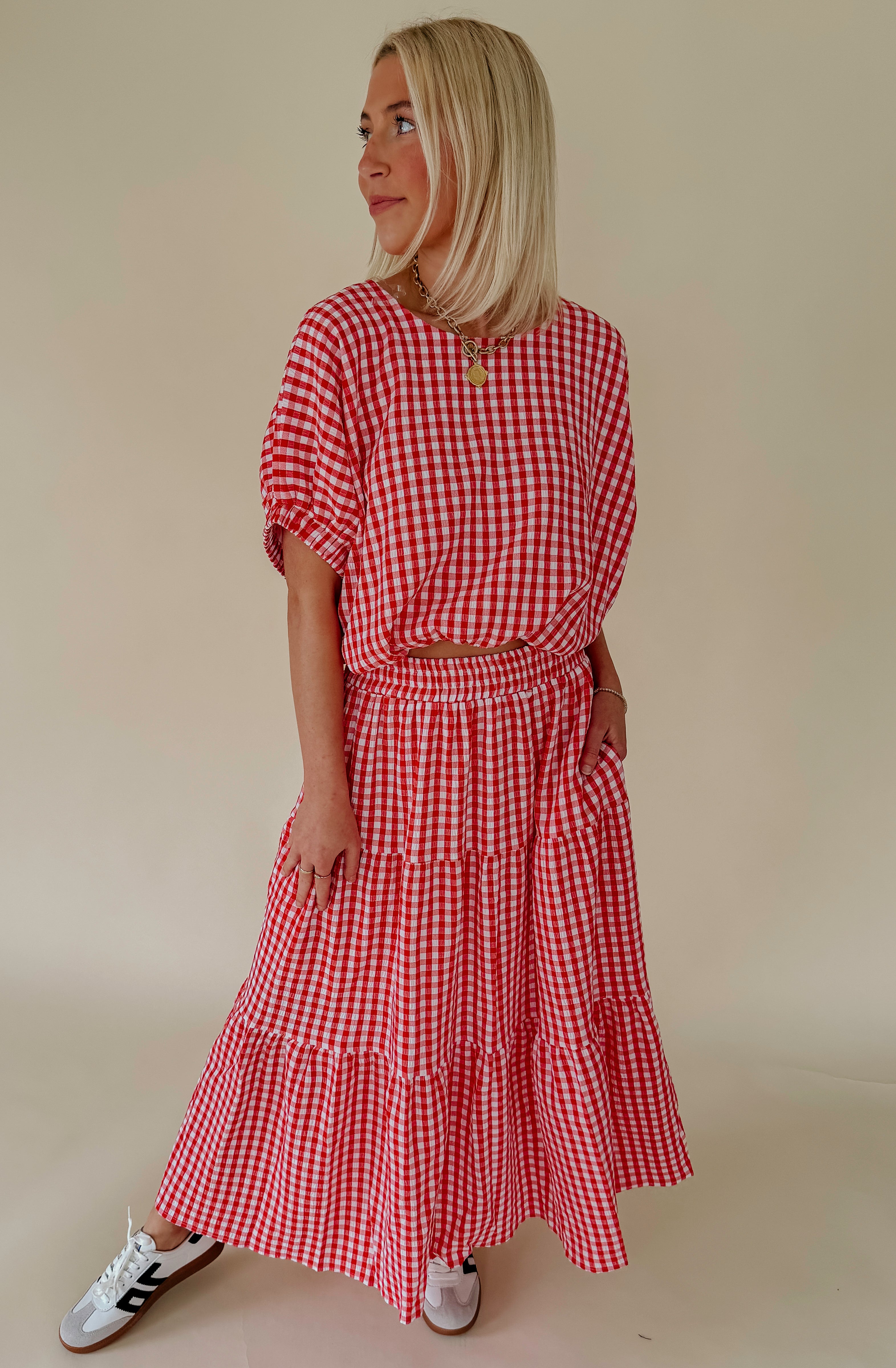 PLAID TO MEET YOU GINGHAM MIDI SKIRT