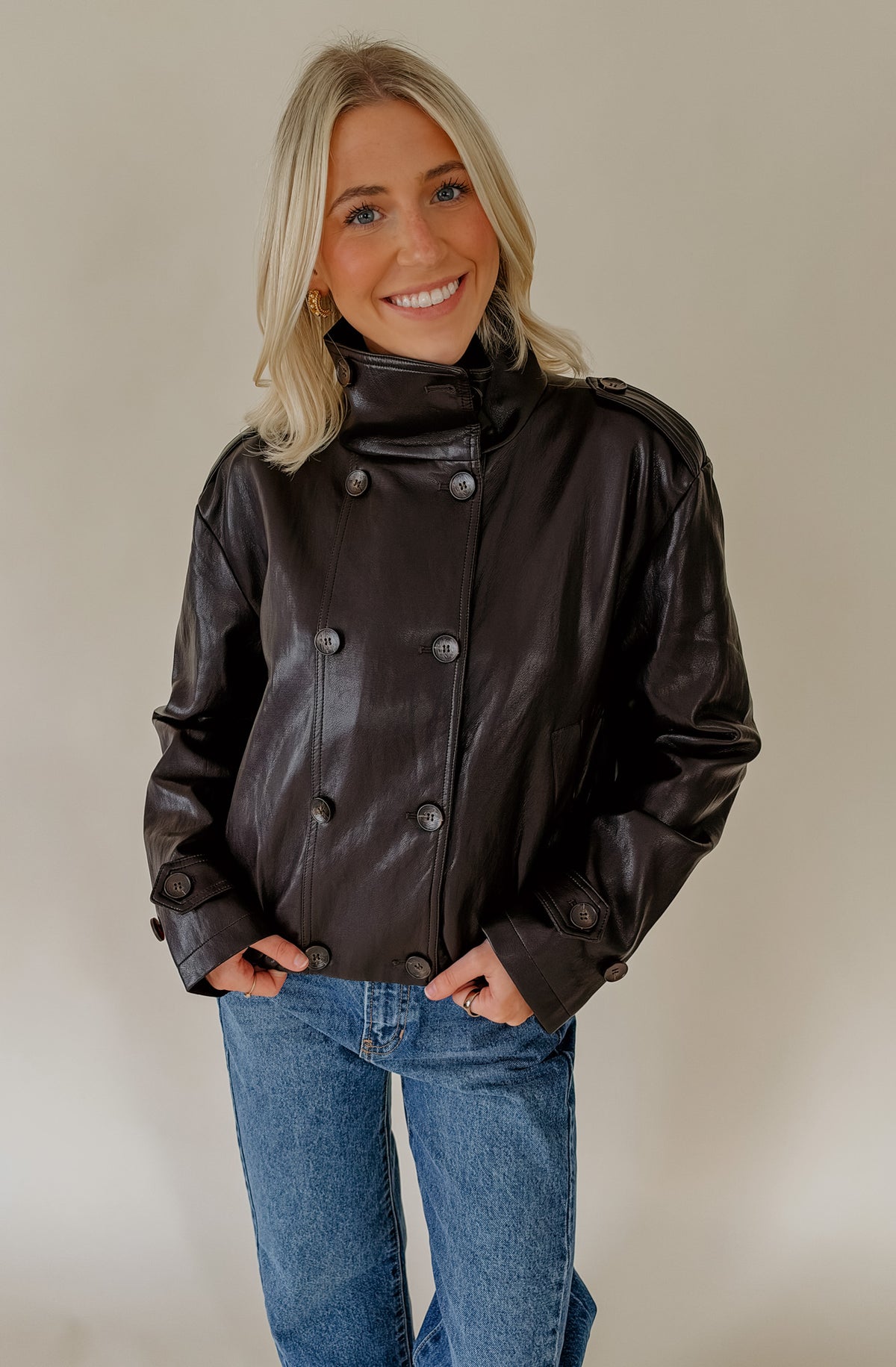 LUCY PARIS CORNIA FUNNEL FAUX LEATHER JACKET