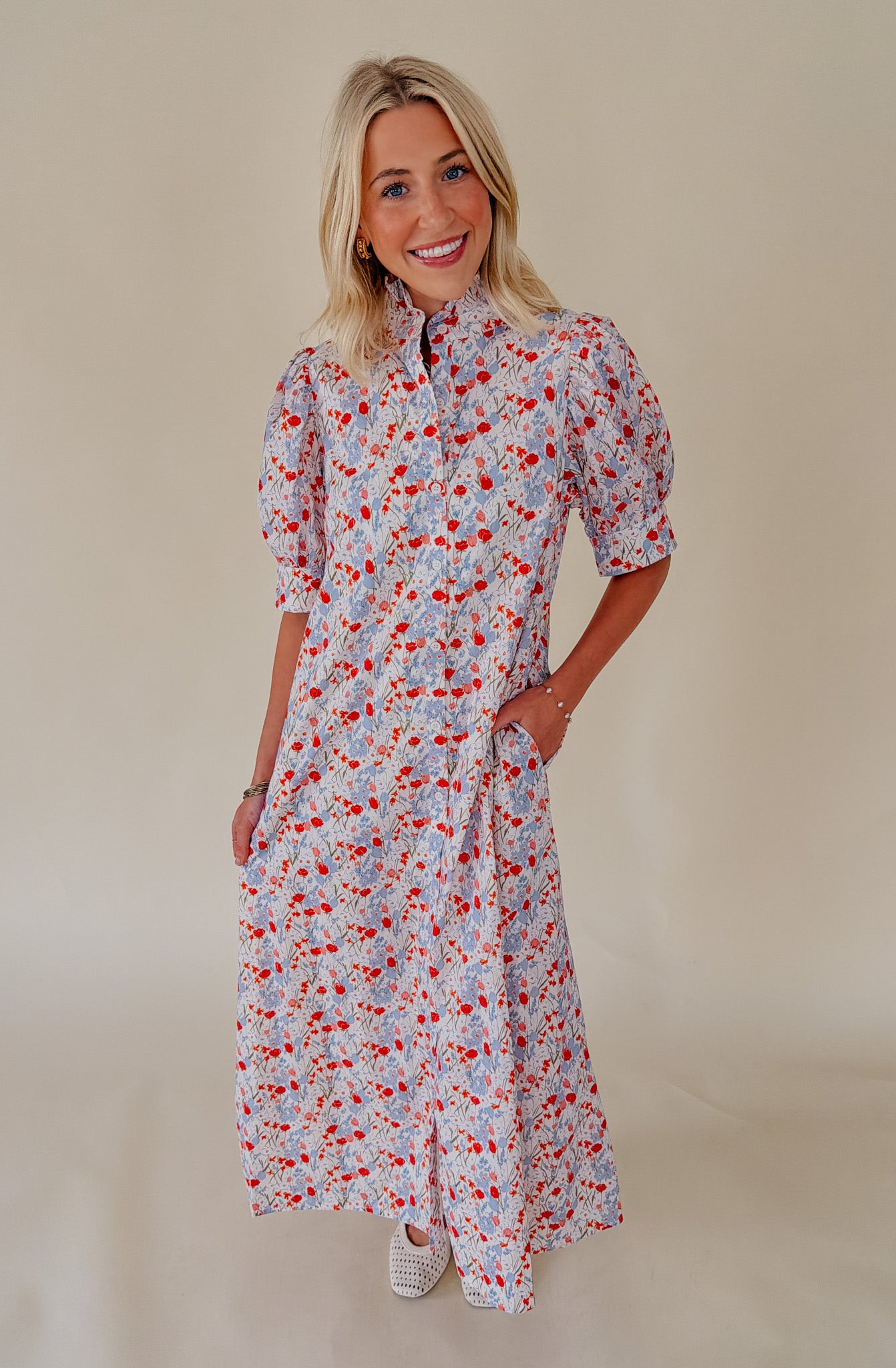 GARDEN ROMANCE SHIFT MIDI DRESS