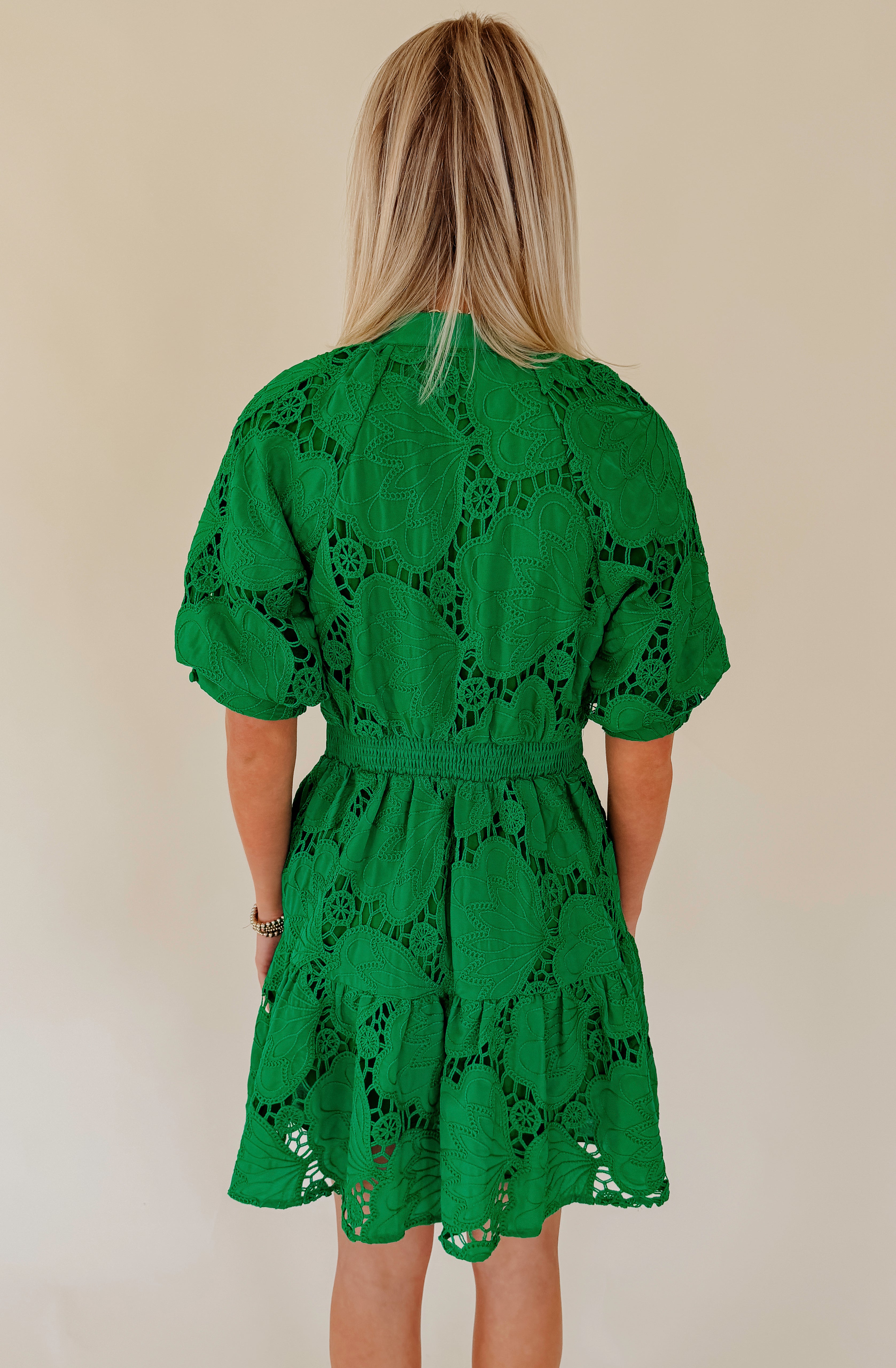 CIEBON GREEN WITH ENVY EMBROIDERED MINI DRESS