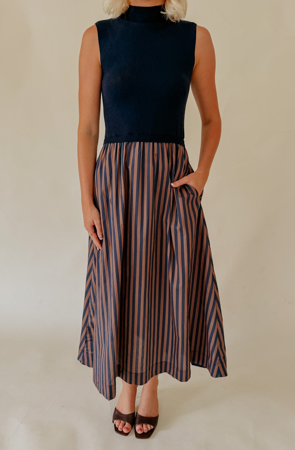 THE CAMERON MIXED MEDIA MIDI DRESS