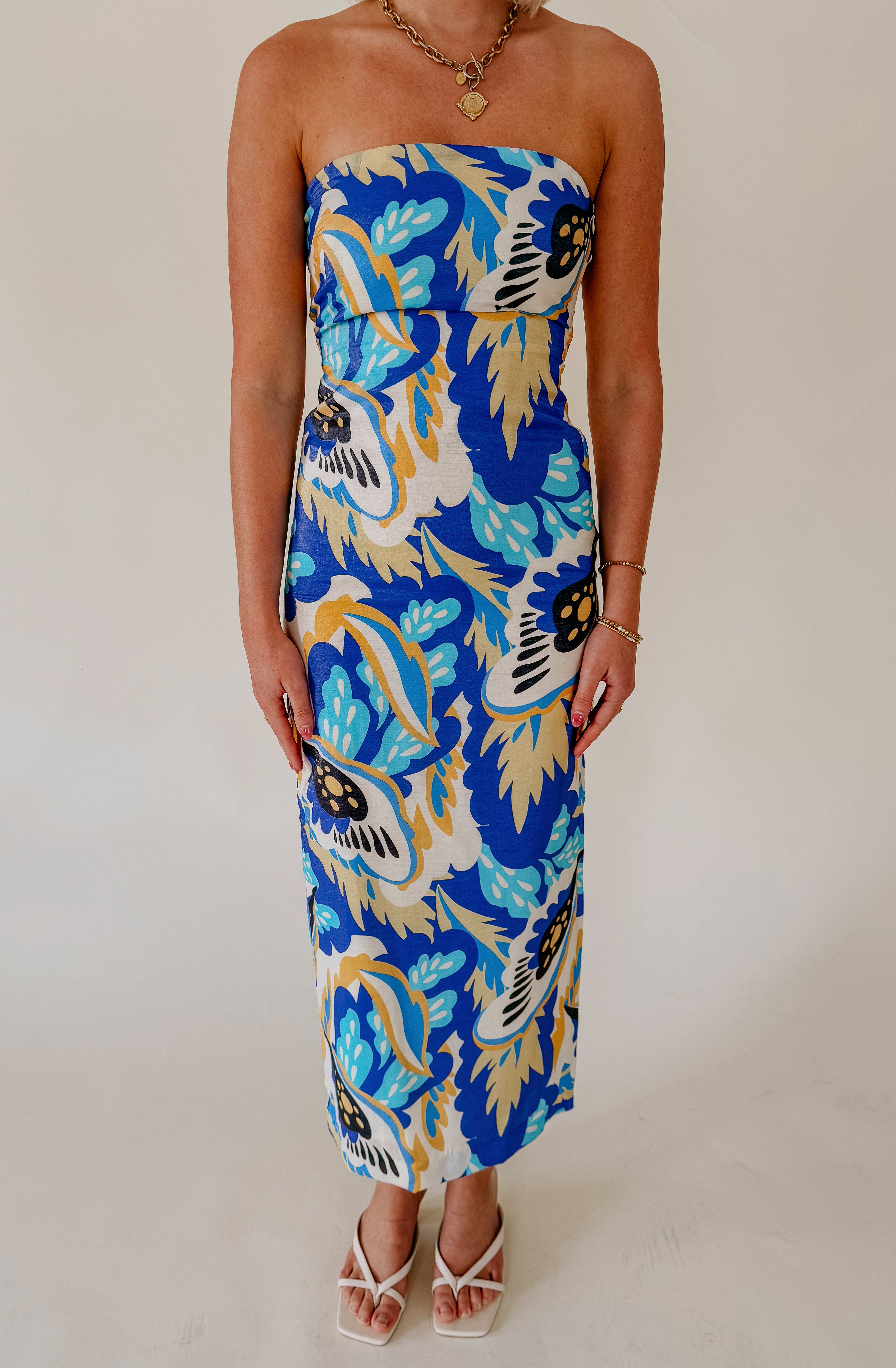 PATTERN SHIFT STRAPLESS DRESS