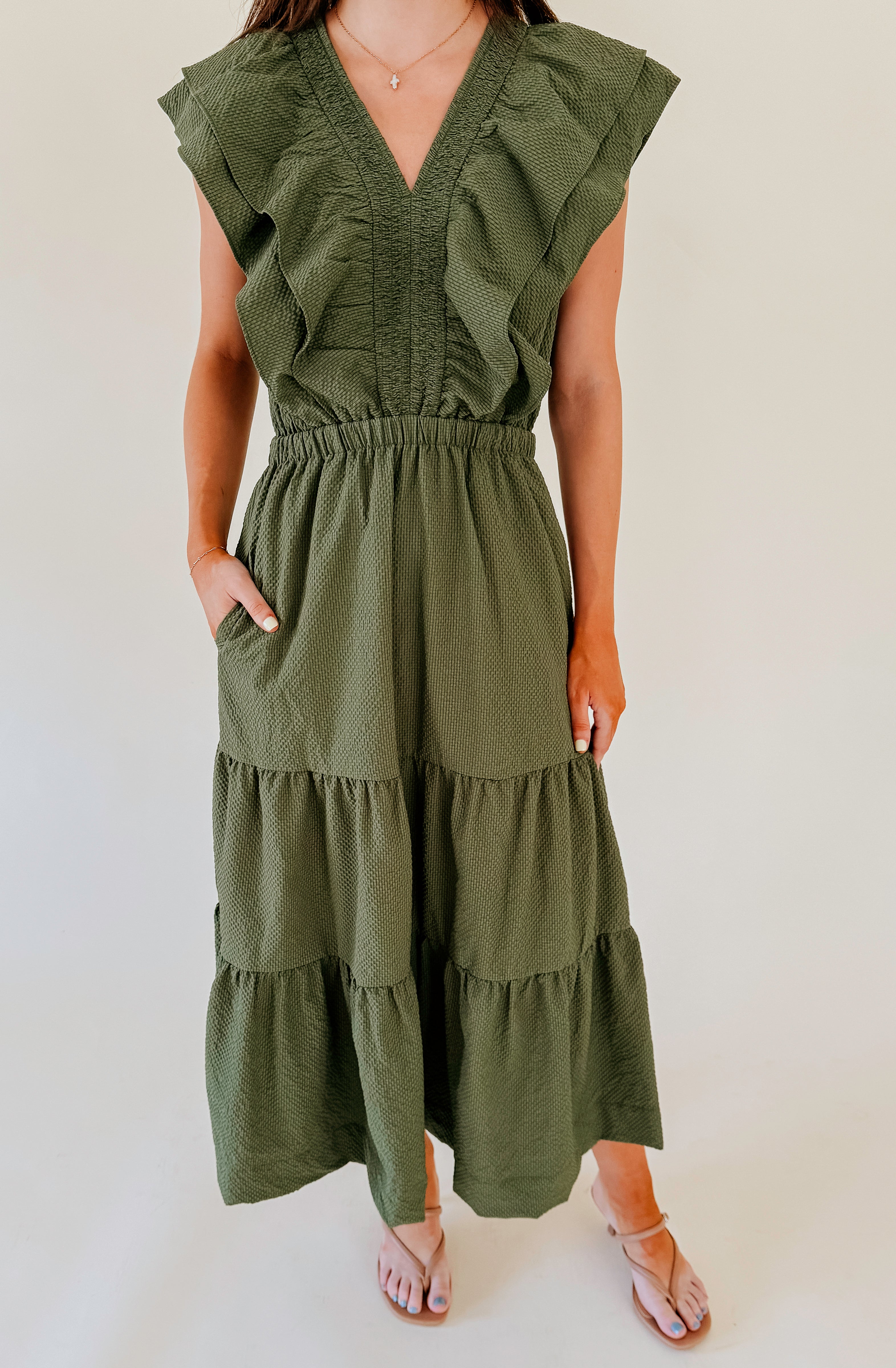MAKE SHIFT RUFFLE MIDI DRESS