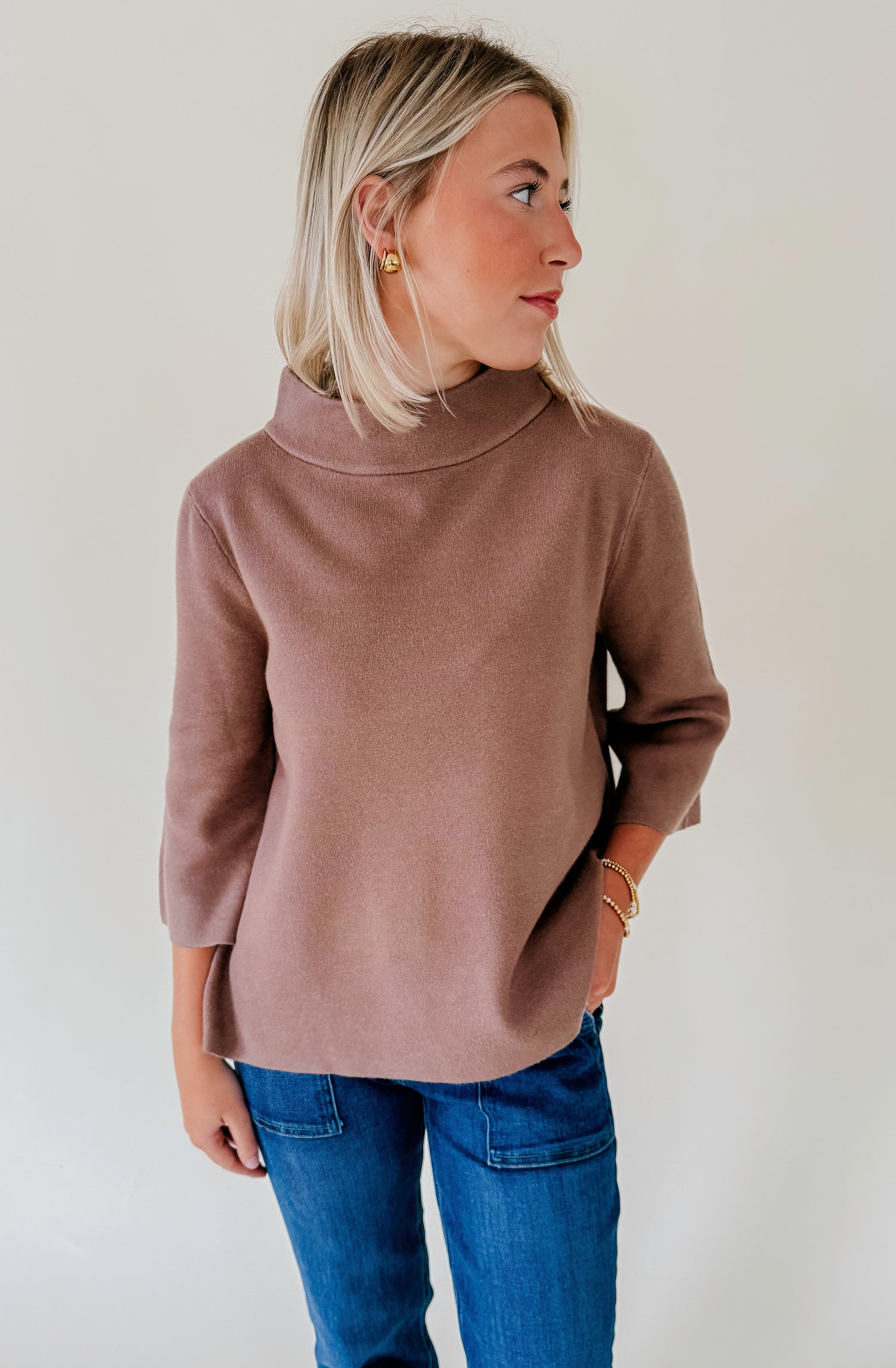 FALL FORWARD MOCK KNIT SWEATER