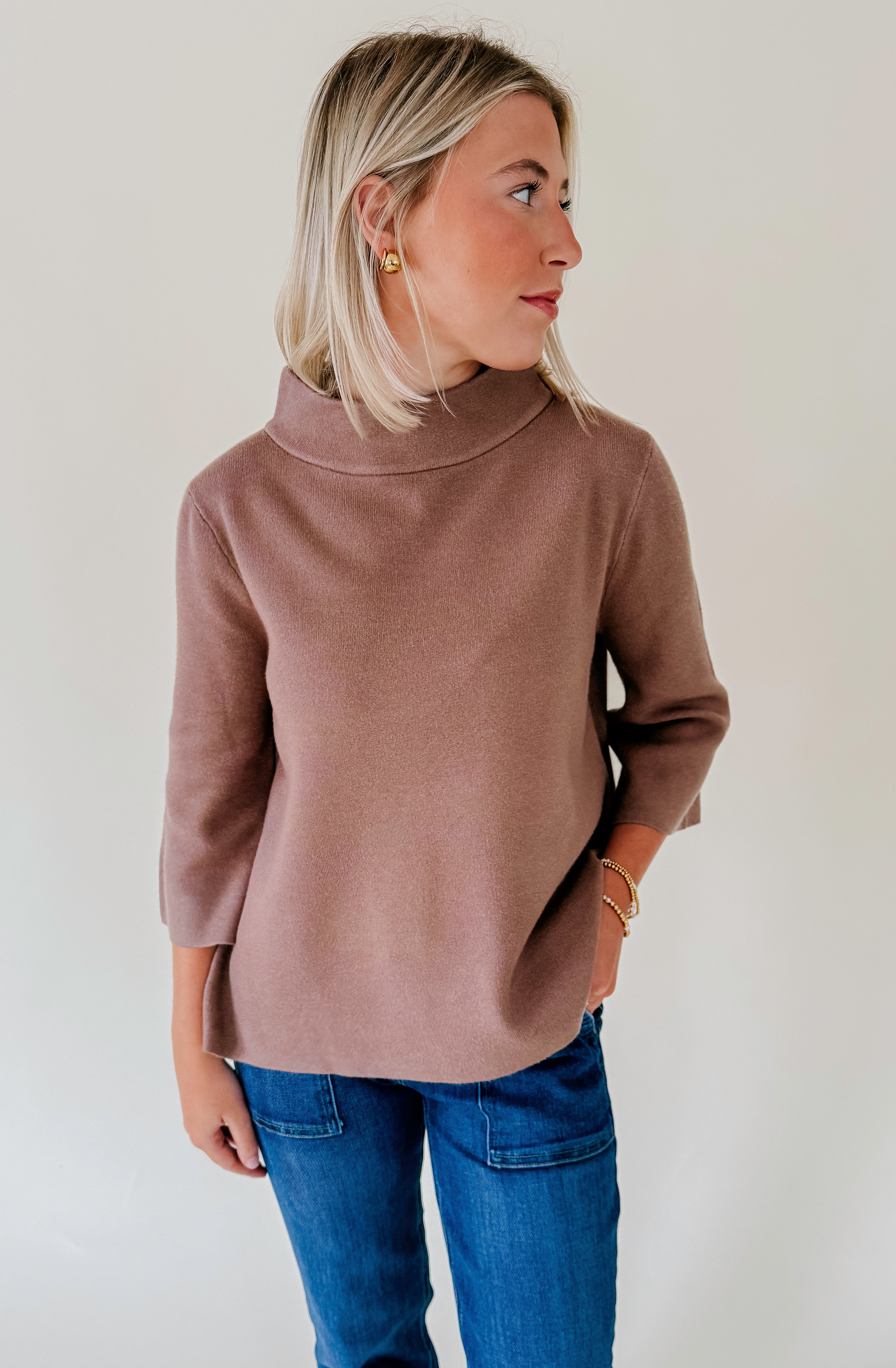 FALL FORWARD MOCK KNIT SWEATER