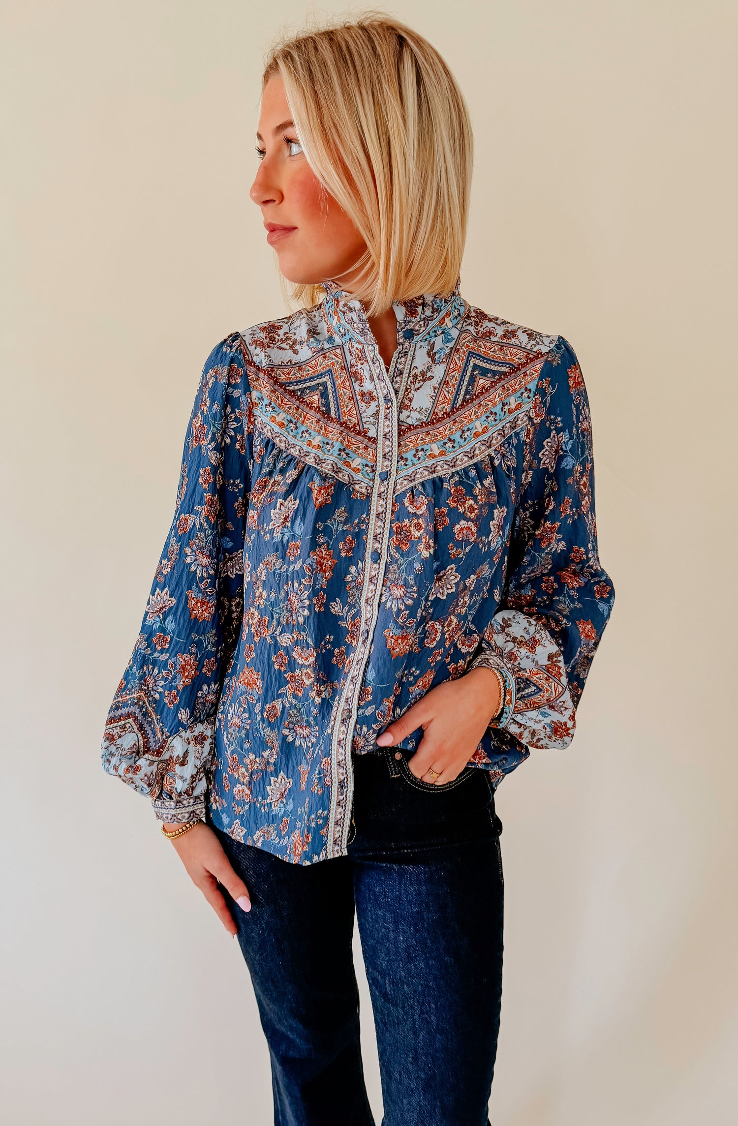 SANTORINI PRINTED BLOUSE