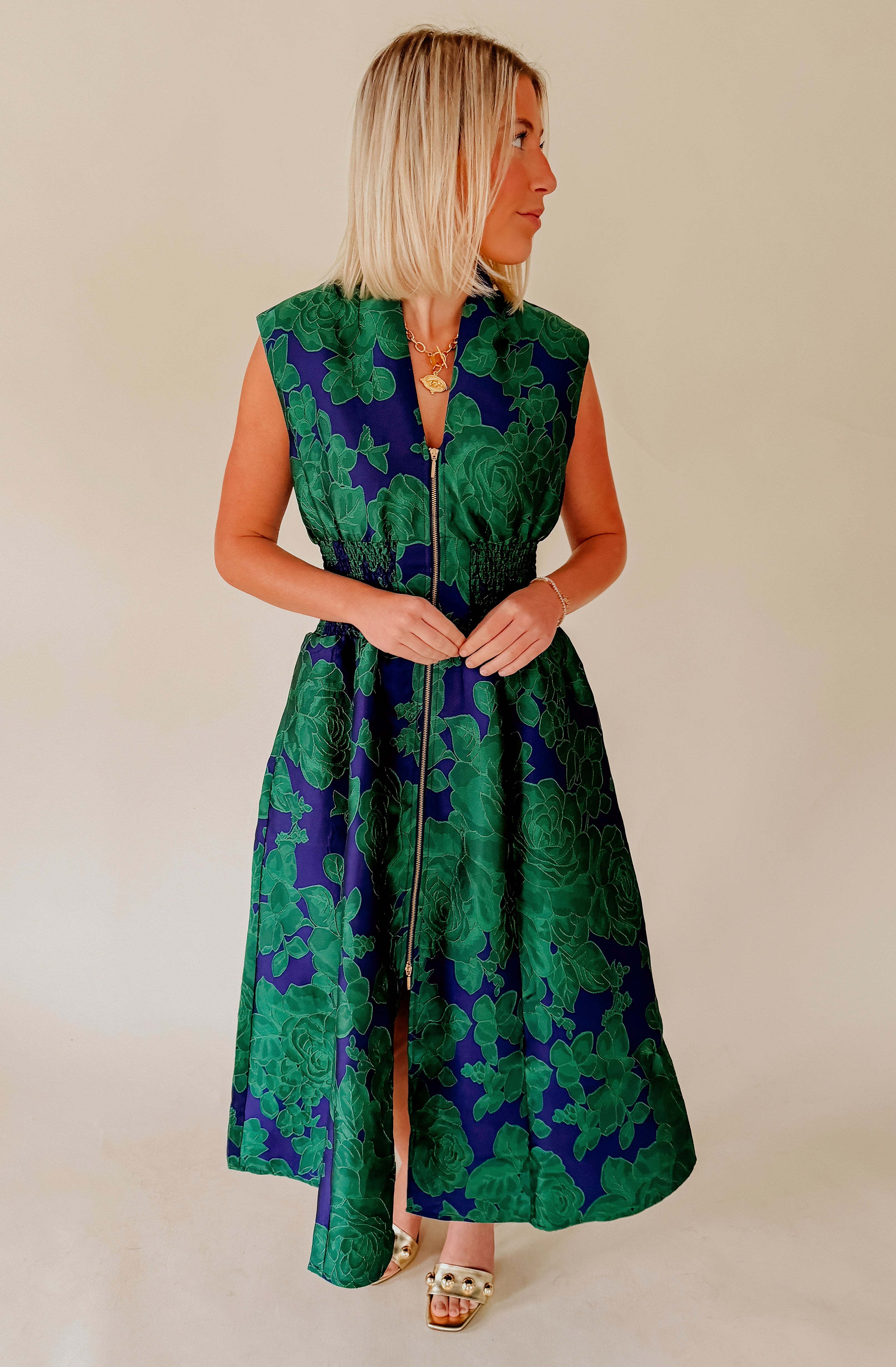 FOR THE NIGHT JACQUARD ZIP FRONT DRESS