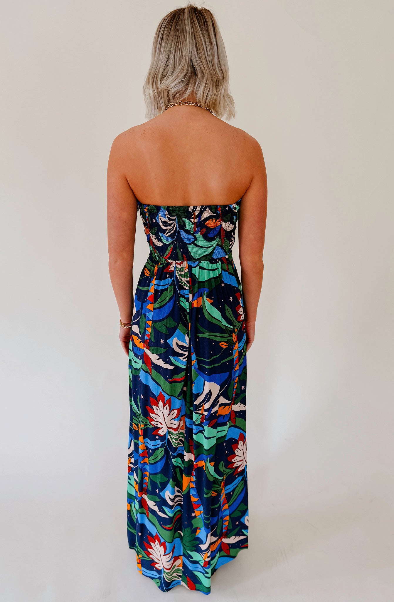 TROPIC CITY STRAPLESS DRESS