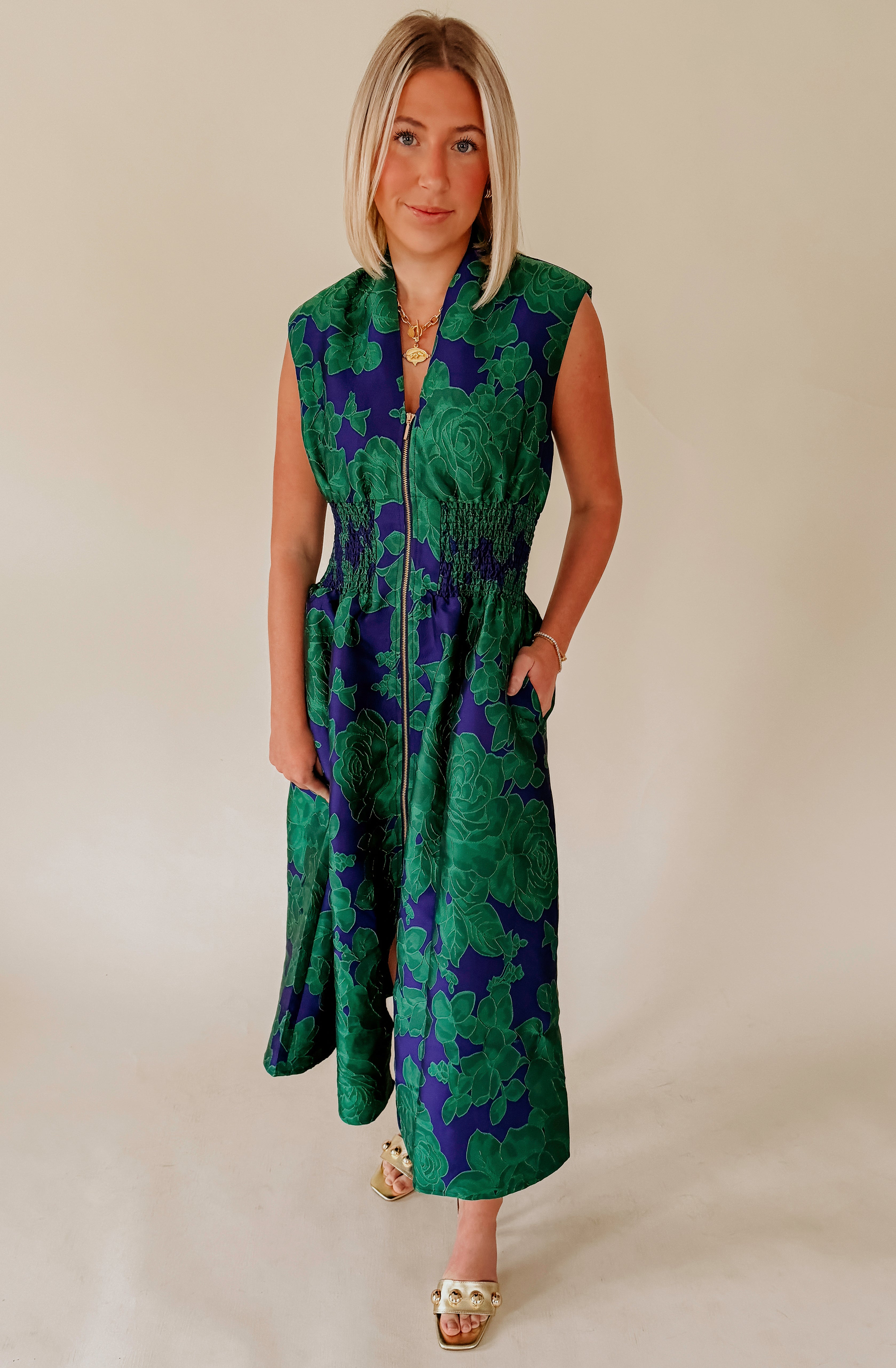 FOR THE NIGHT JACQUARD ZIP FRONT DRESS