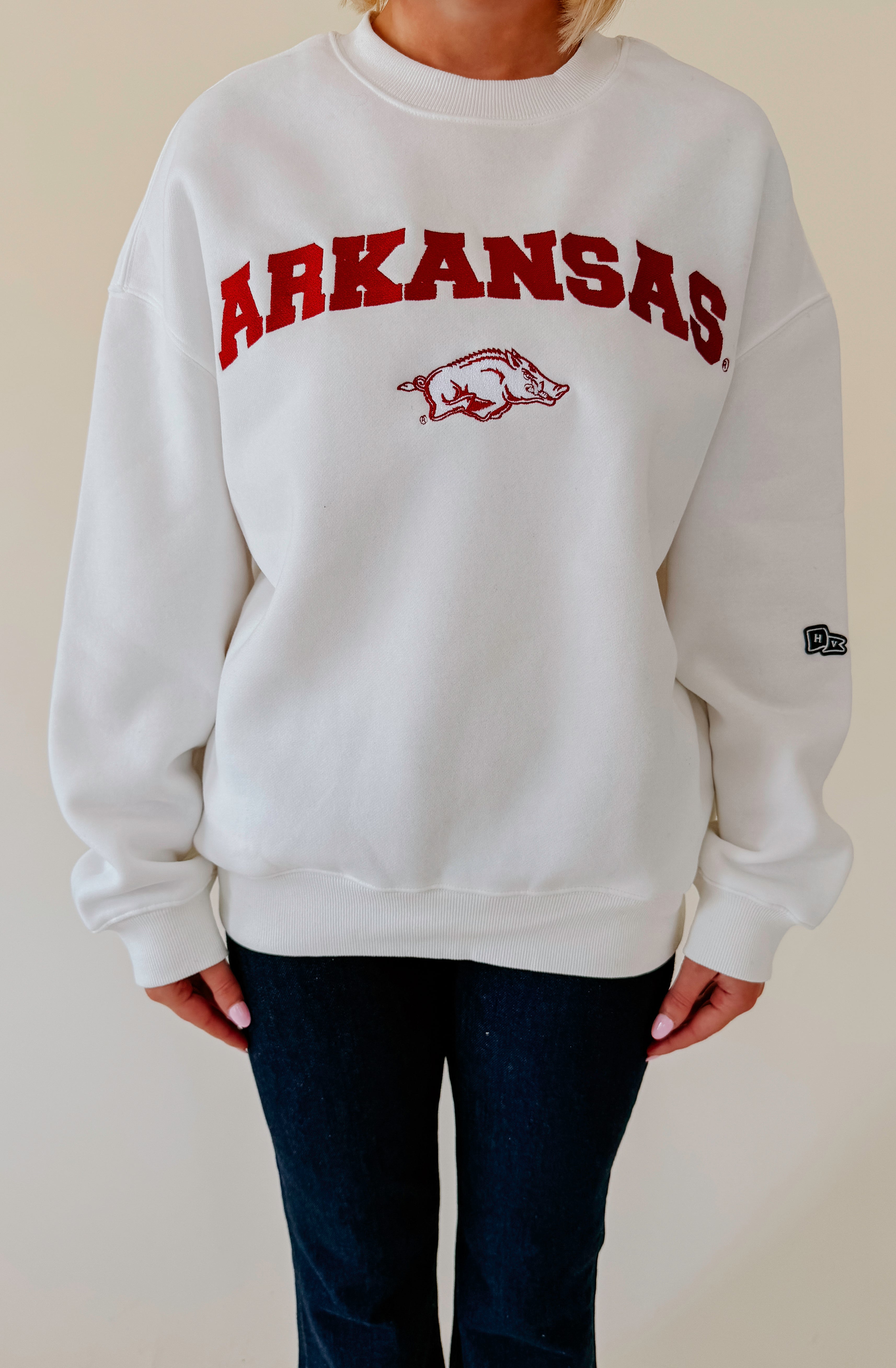 ARKANSAS EMBROIDERED OFFSIDE CREWNECK SWEATSHIRT