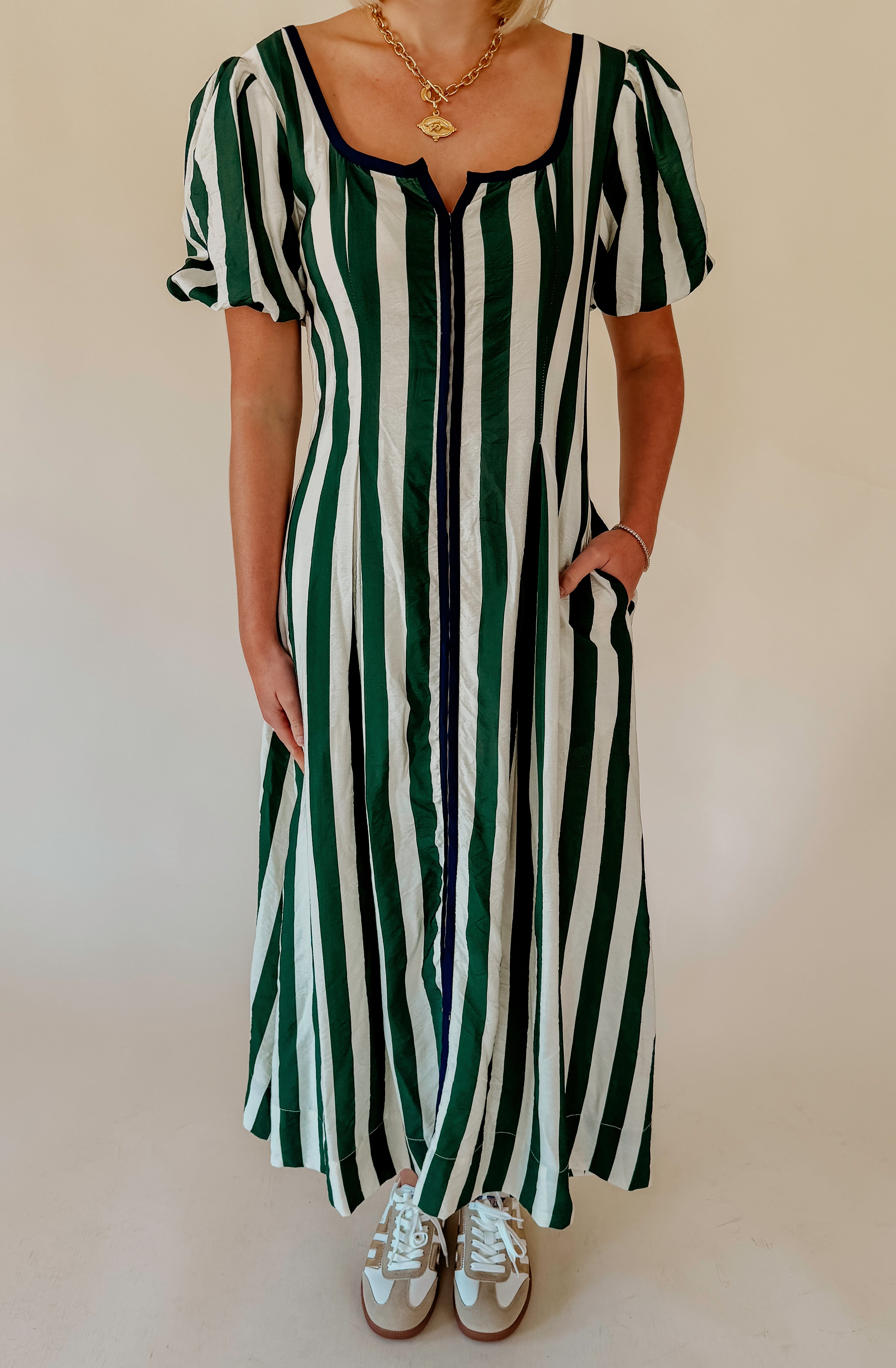 DAYS GO BY STRIPED MIDI DRESS