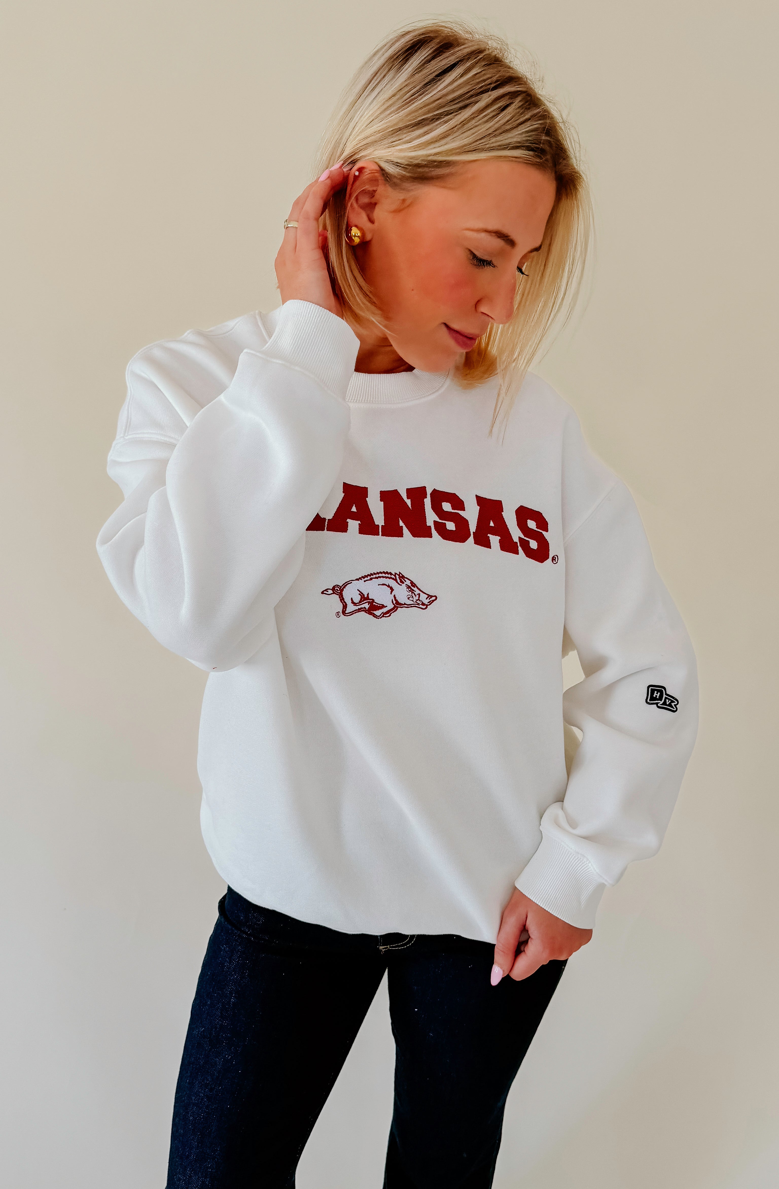 ARKANSAS EMBROIDERED OFFSIDE CREWNECK SWEATSHIRT