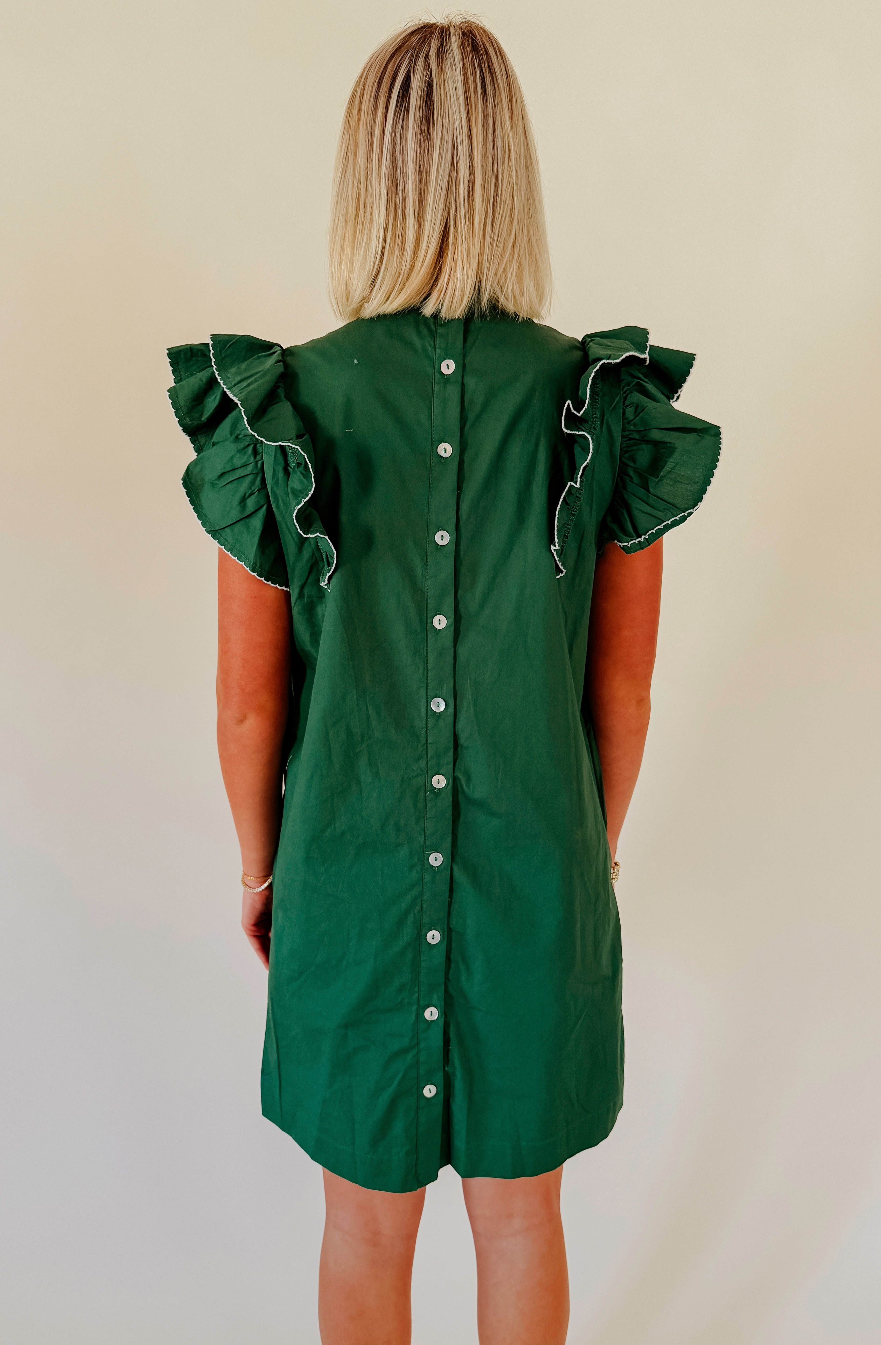 GREEN WITH ENVY RUFFLE SLEEVE DRESS