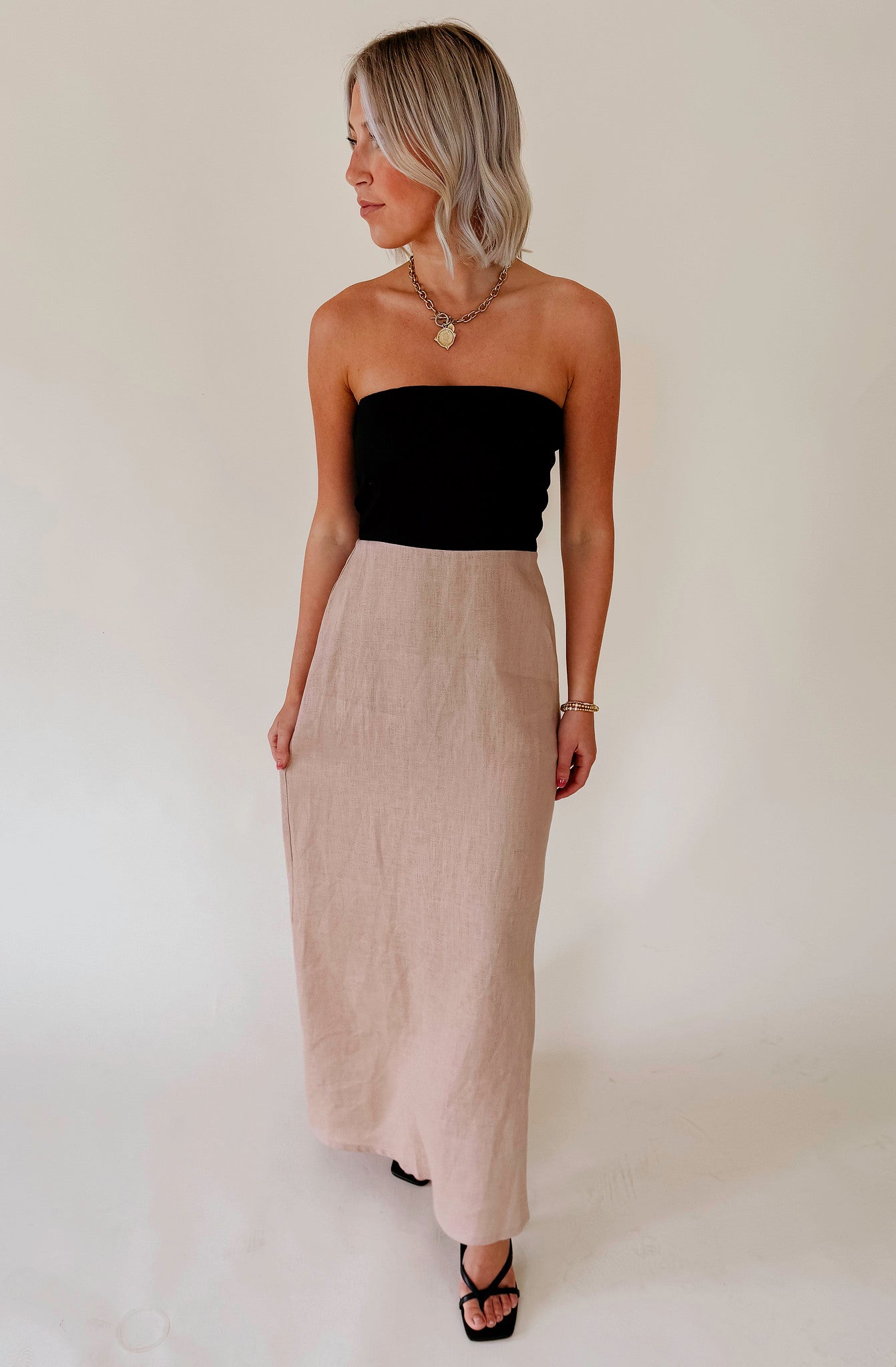 BLOCKED OFF STRAPLESS DRESS