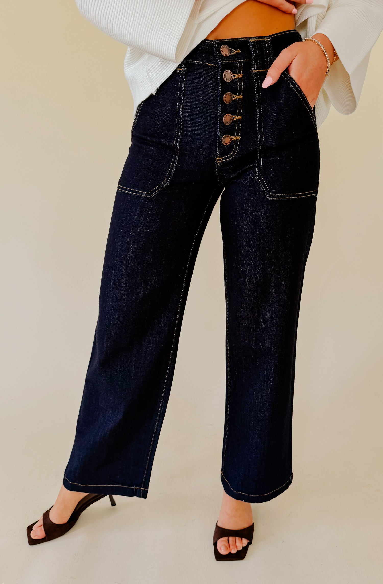 JUST BLACK BUTTON DOWN SLIM WIDE DENIM