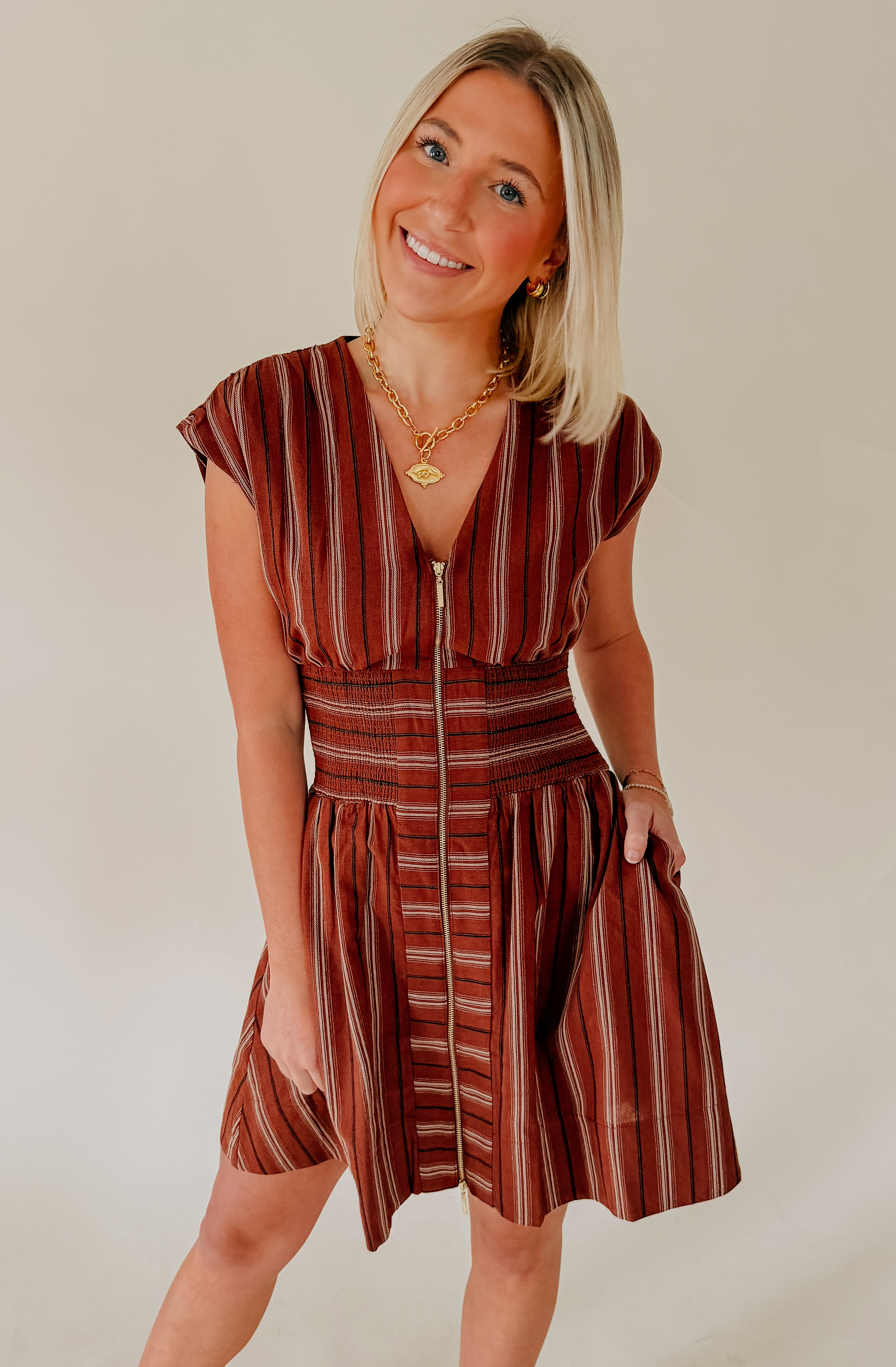 THE BROOKLYN STRIPED ZIP FRONT DRESS