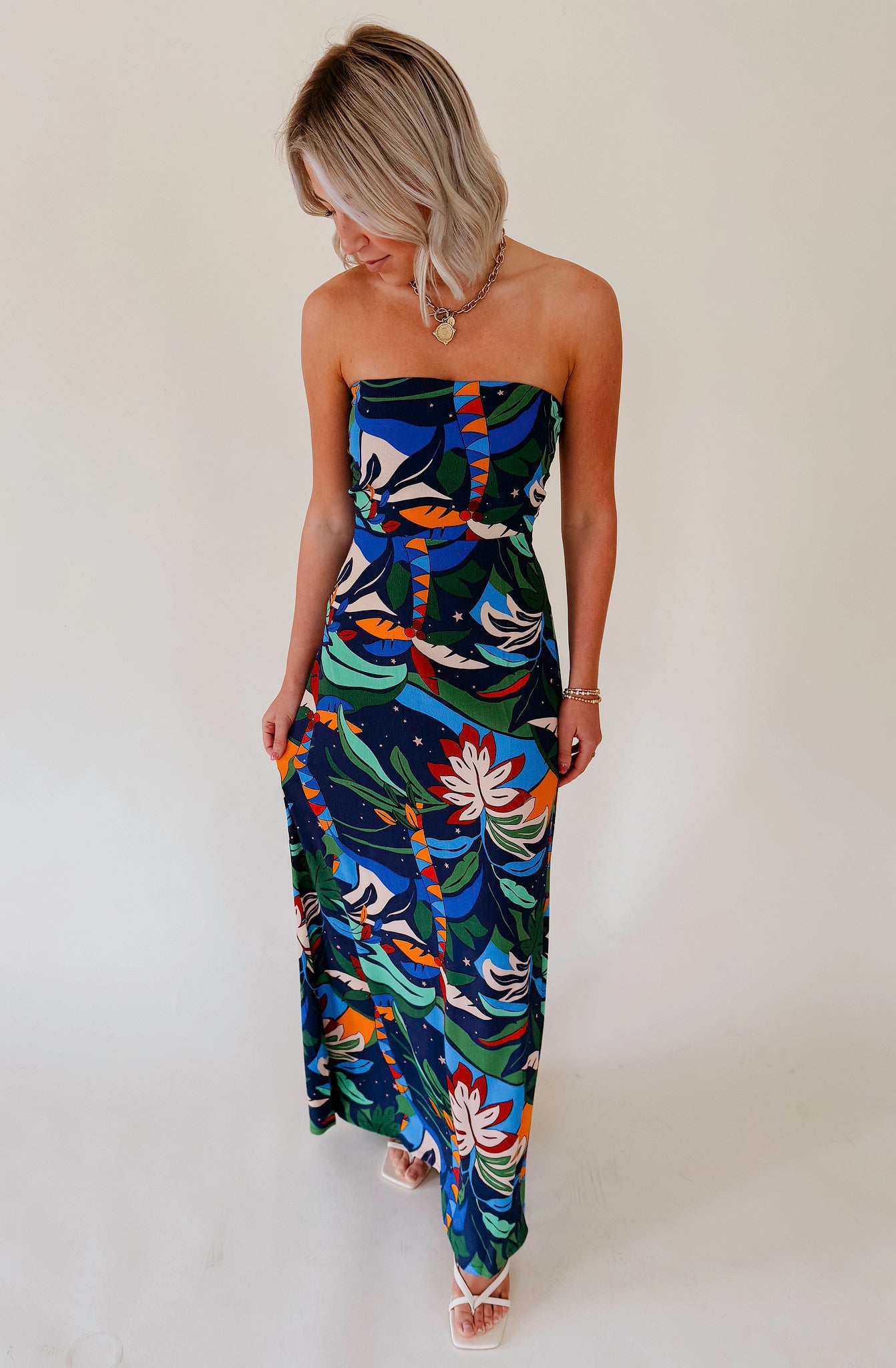 TROPIC CITY STRAPLESS DRESS