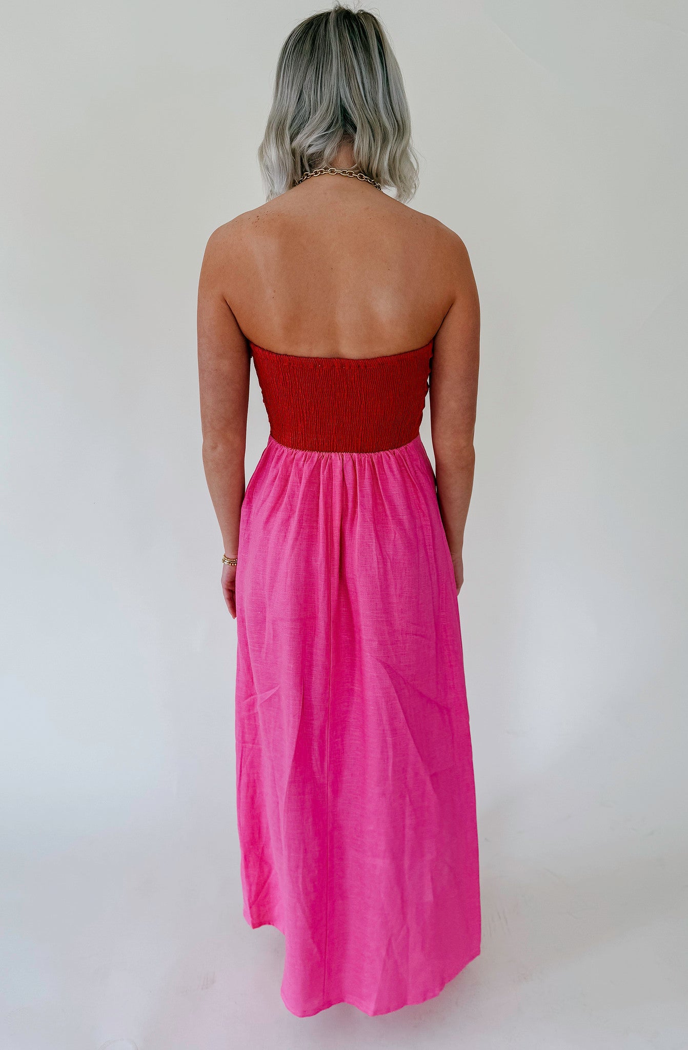 BLOCKED OFF STRAPLESS DRESS