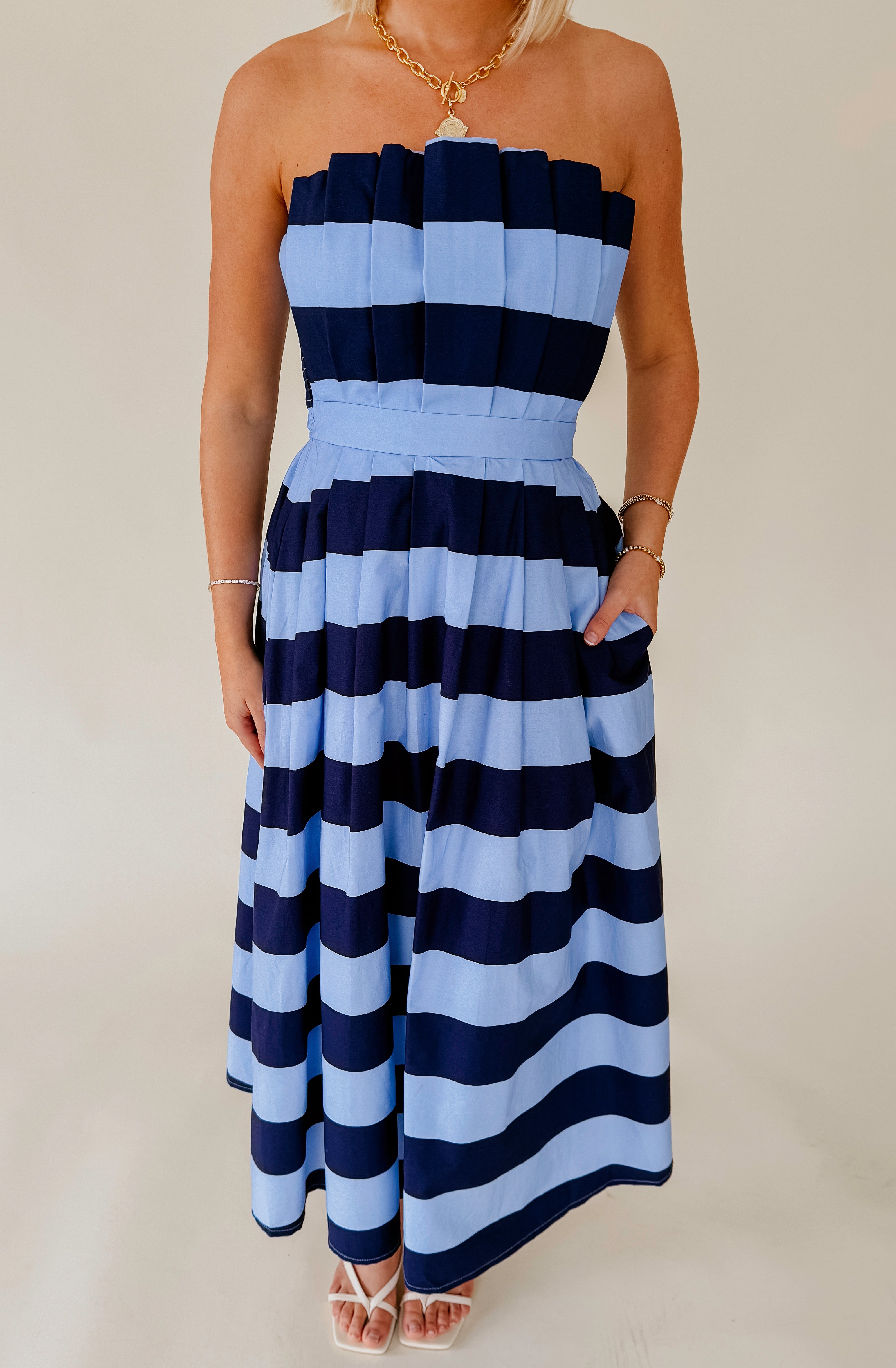 TAKE ME TO NANTUCKET STRAPLESS DRESS