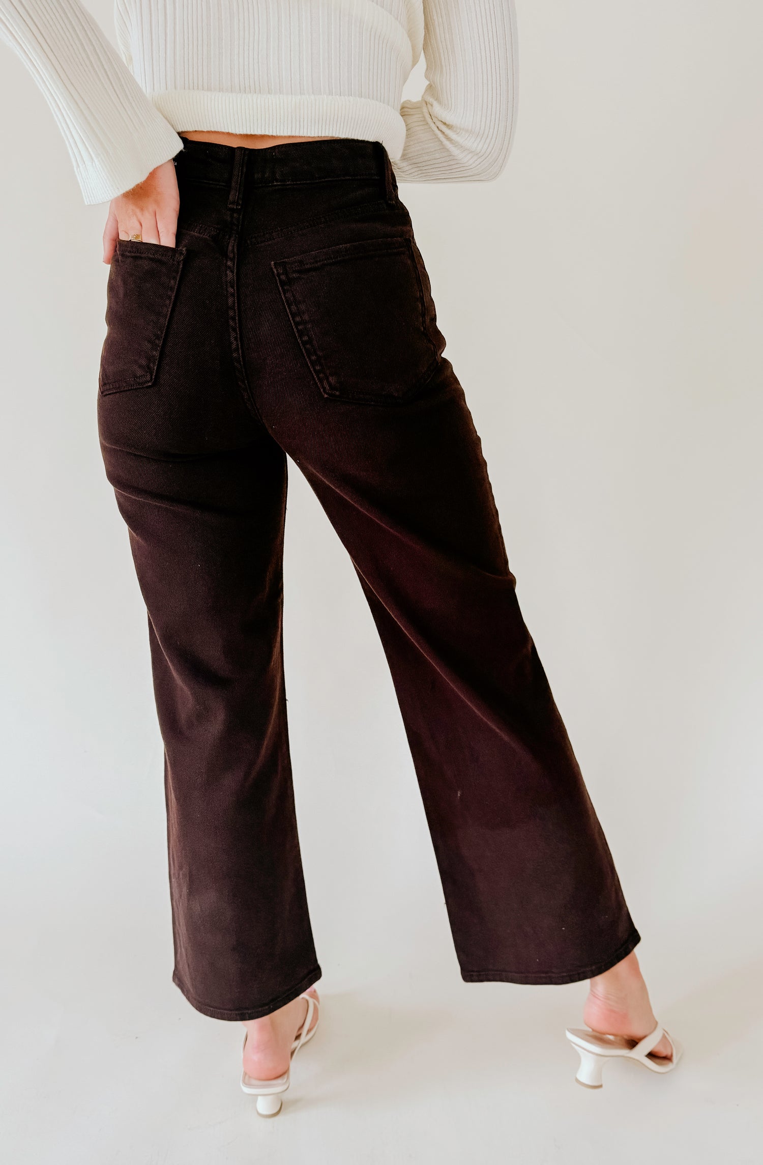 JUST BLACK HIGH RISE CARGO POCKET DENIM IN CHOCOLATE