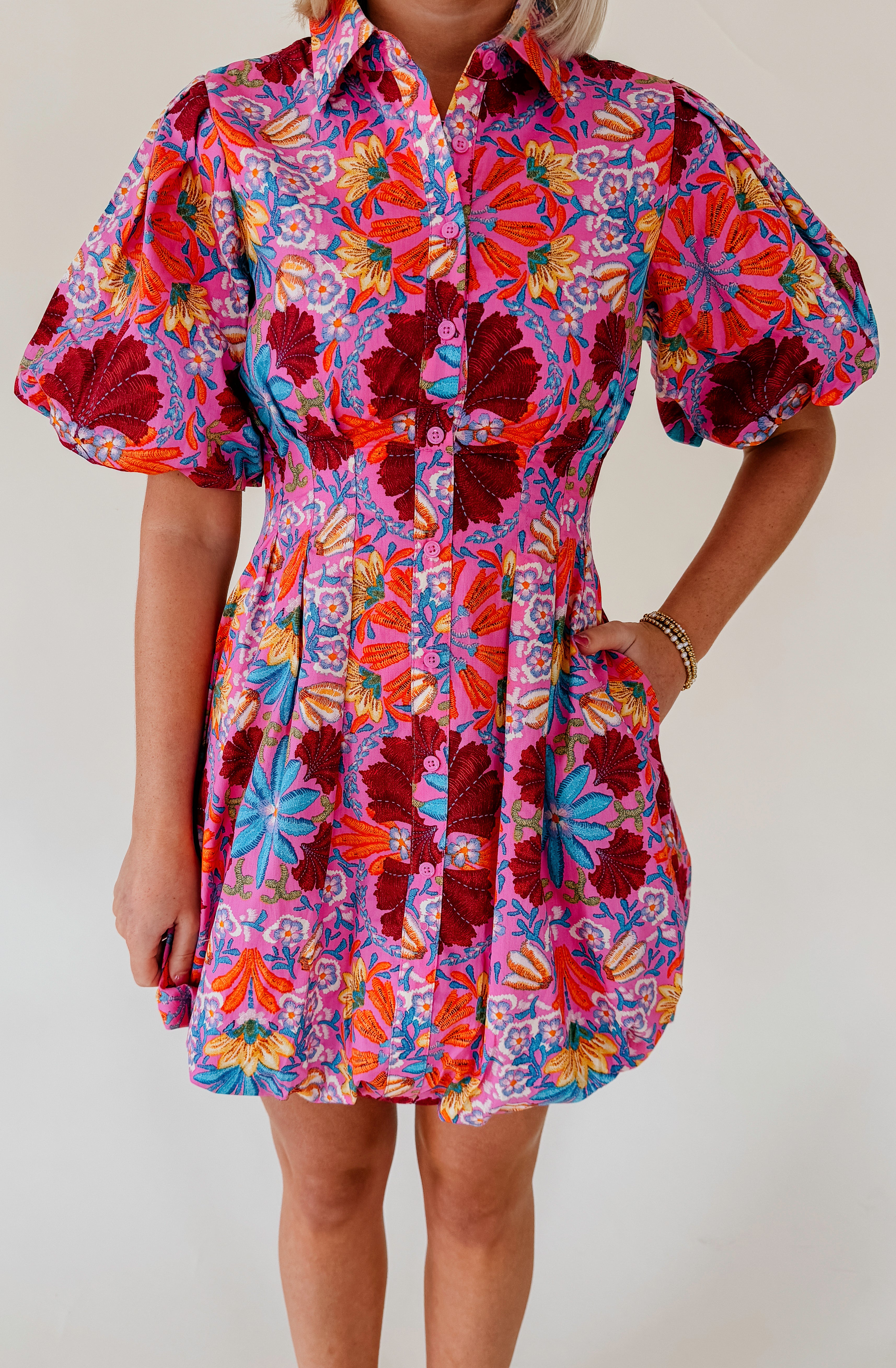 SUMMER BLOOMS BUTTONED DRESS