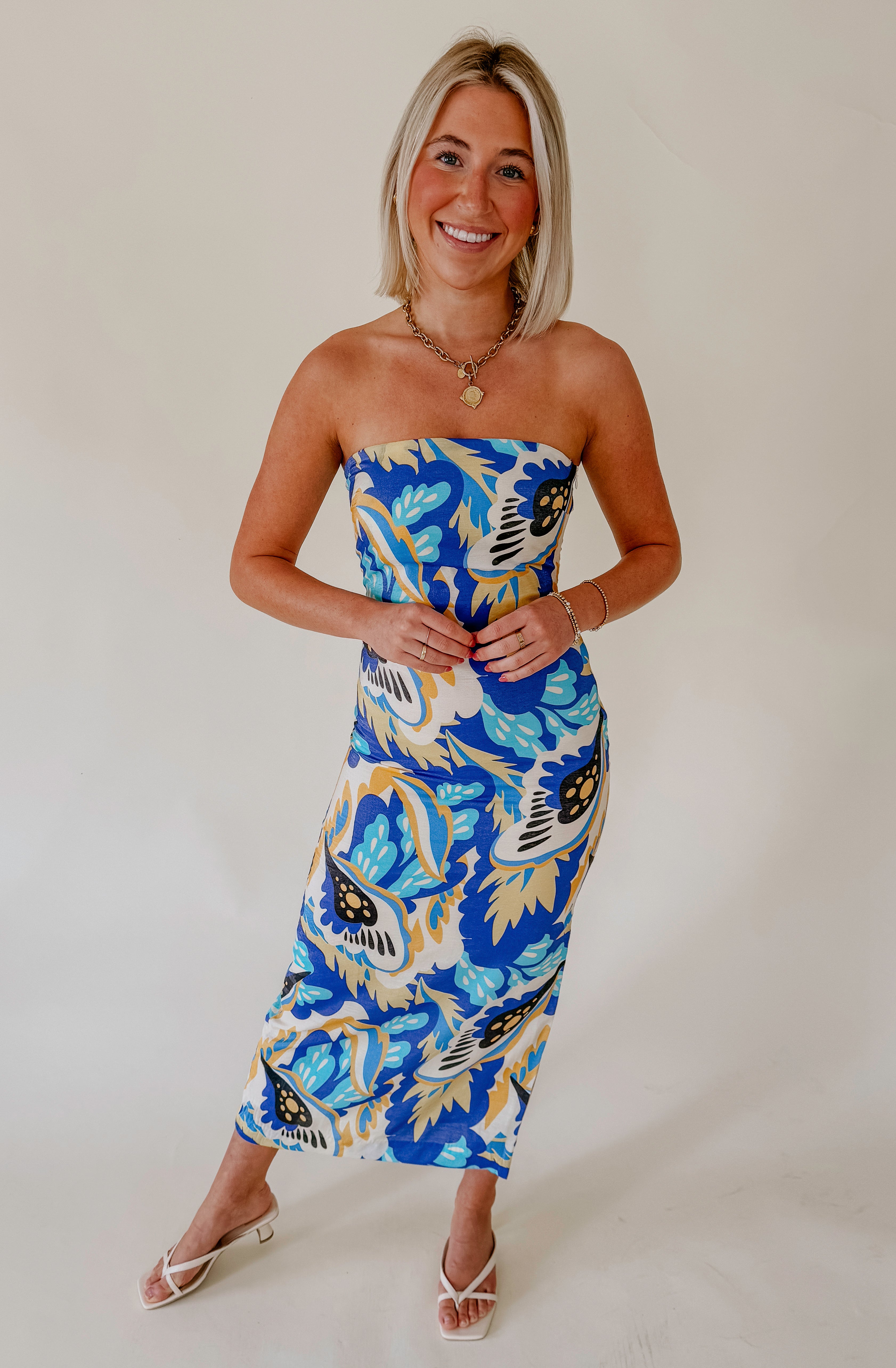 PATTERN SHIFT STRAPLESS DRESS