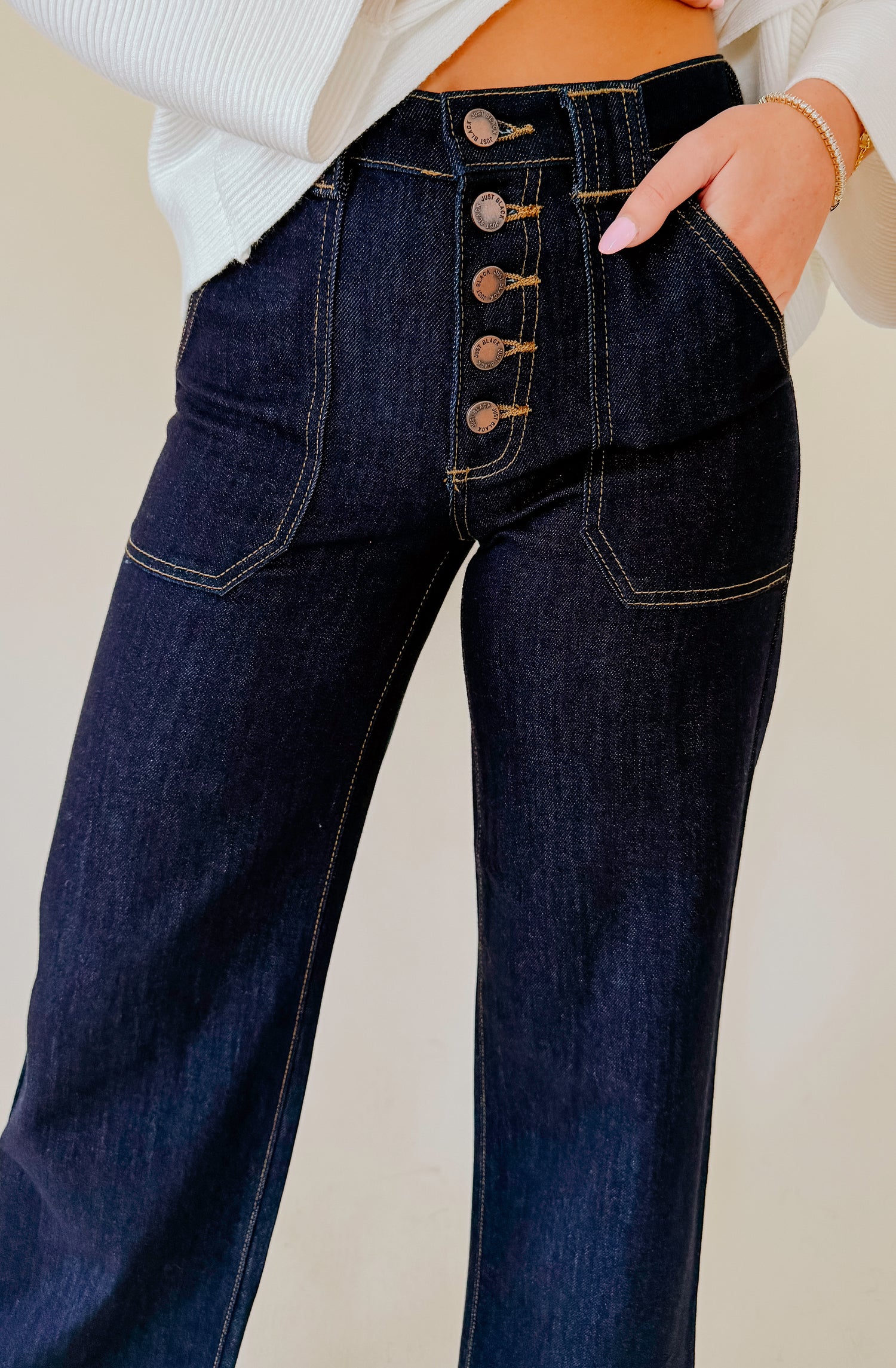 JUST BLACK BUTTON DOWN SLIM WIDE DENIM