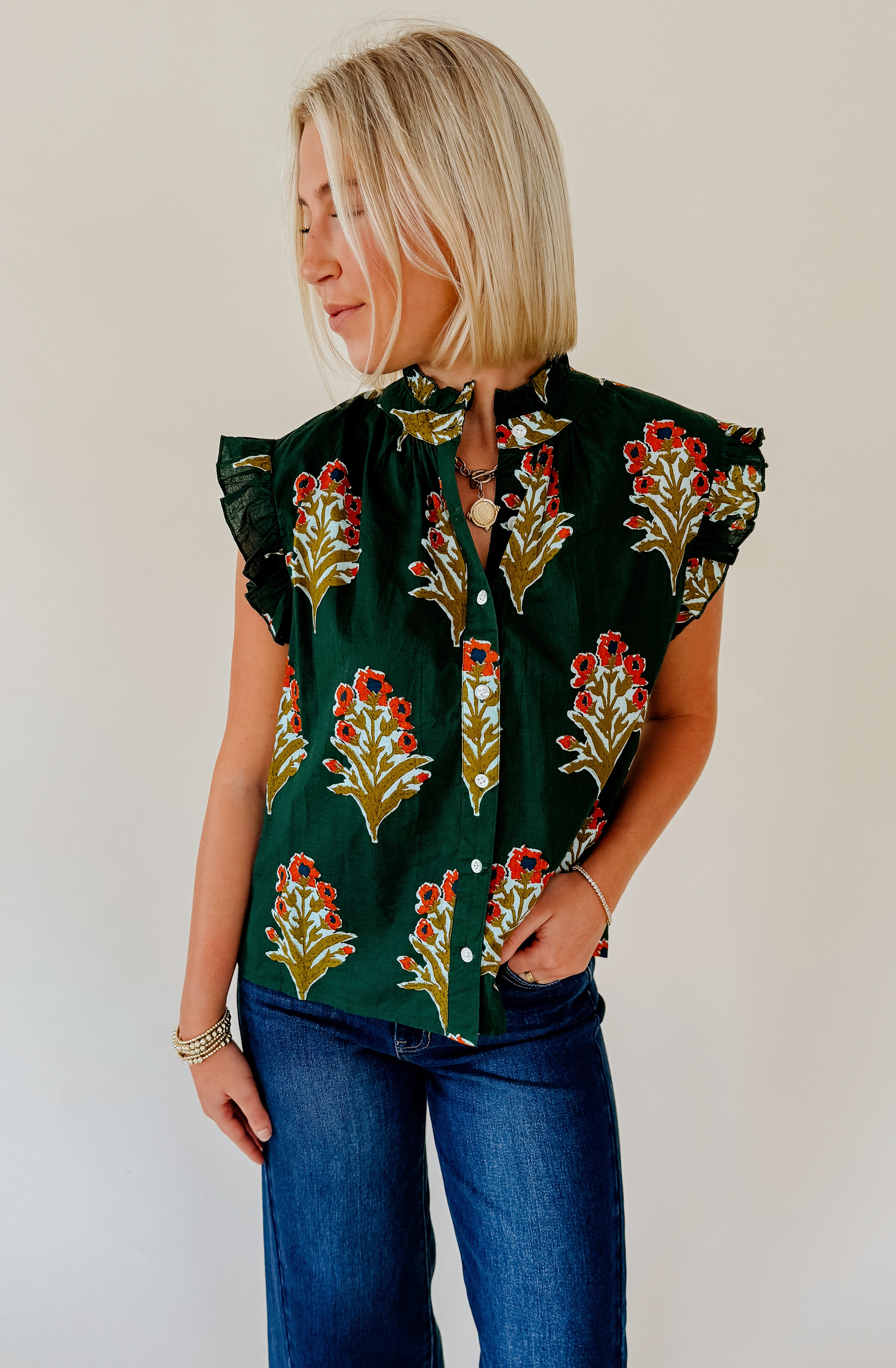 GREEN WITH ENVY FLORAL BLOUSE