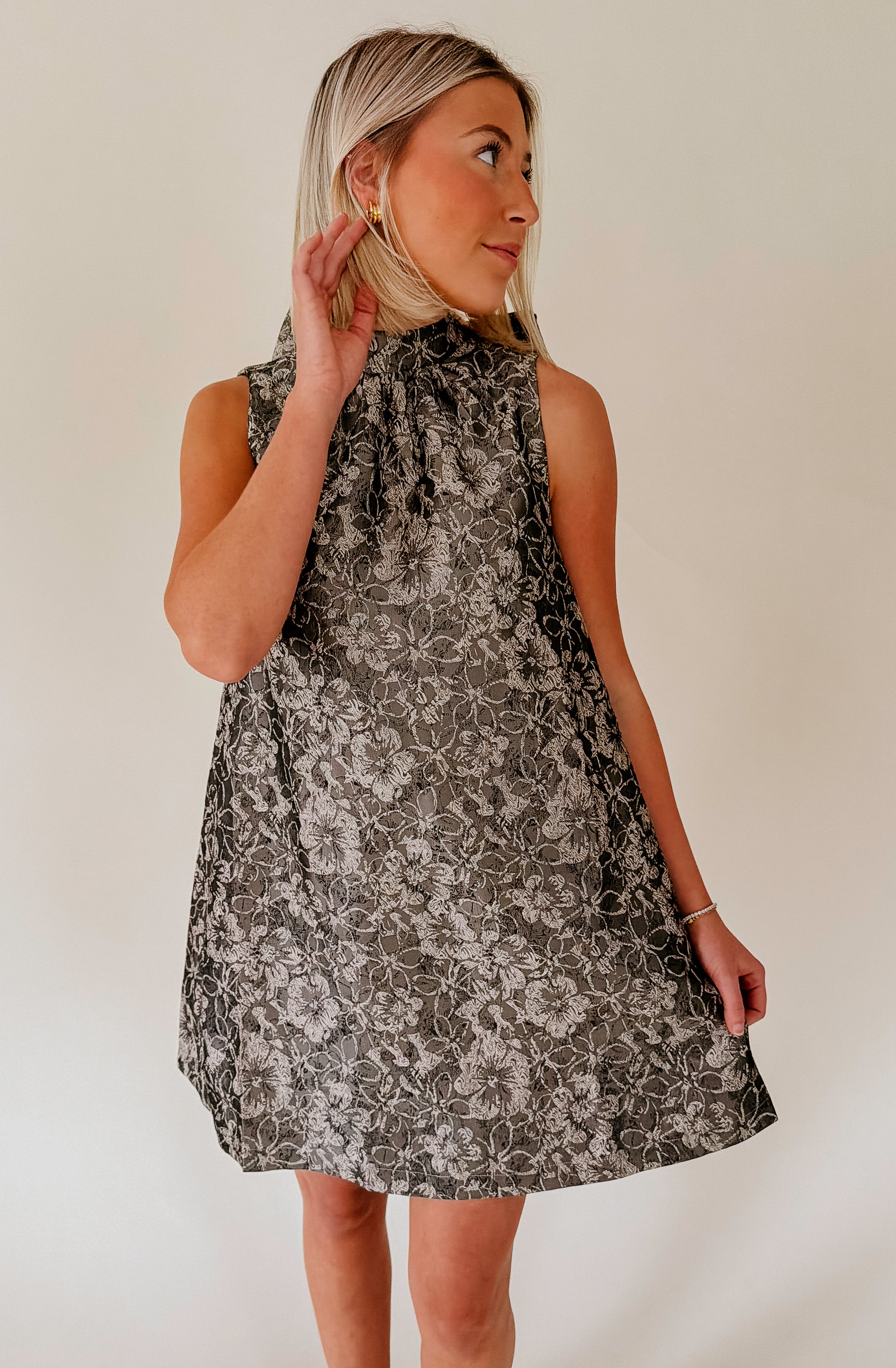 CLOCK STRIKES MIDNIGHT JACQUARD DRESS