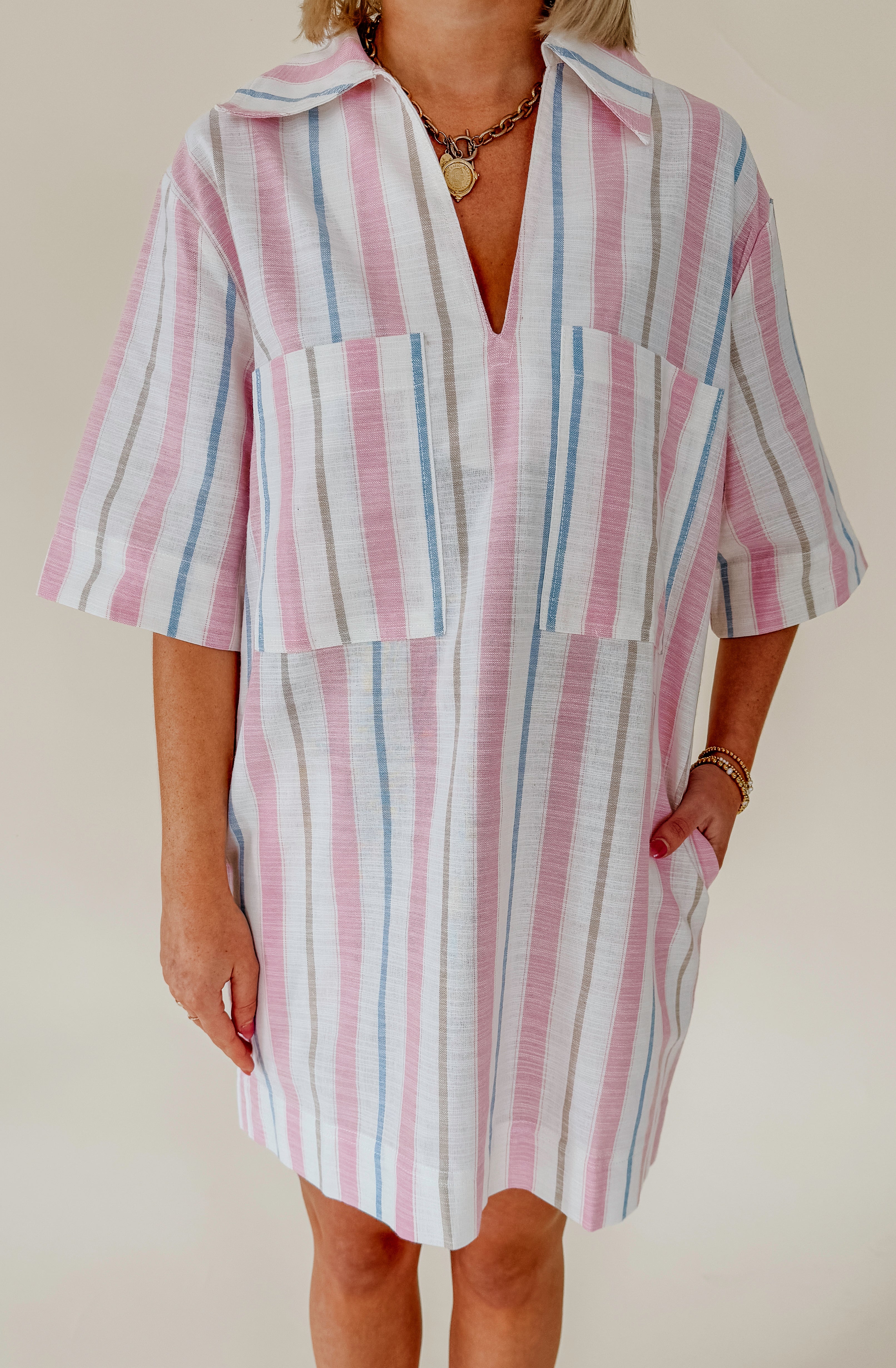 SHIFT CHANGE STRIPED DRESS