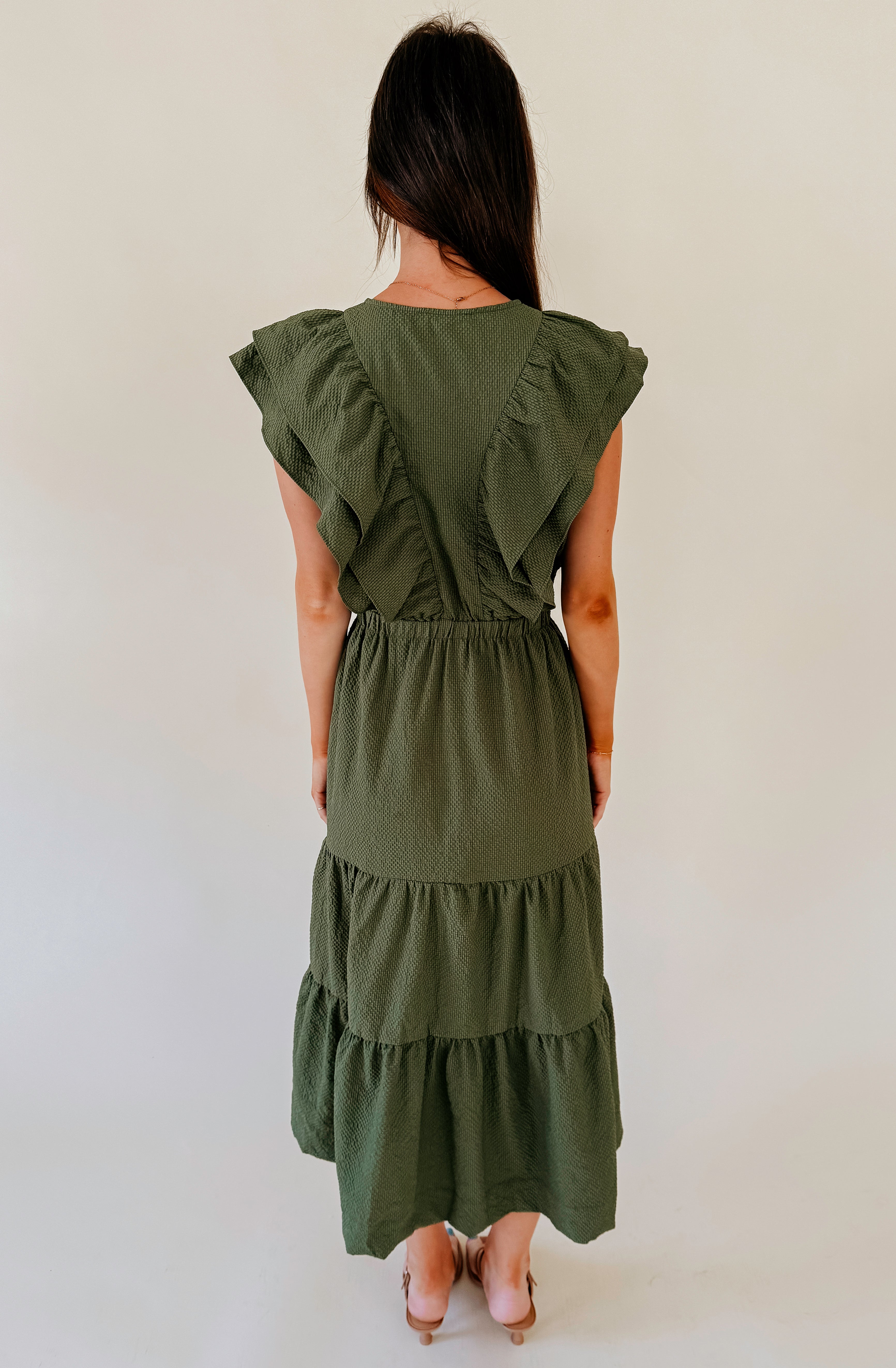 MAKE SHIFT RUFFLE MIDI DRESS