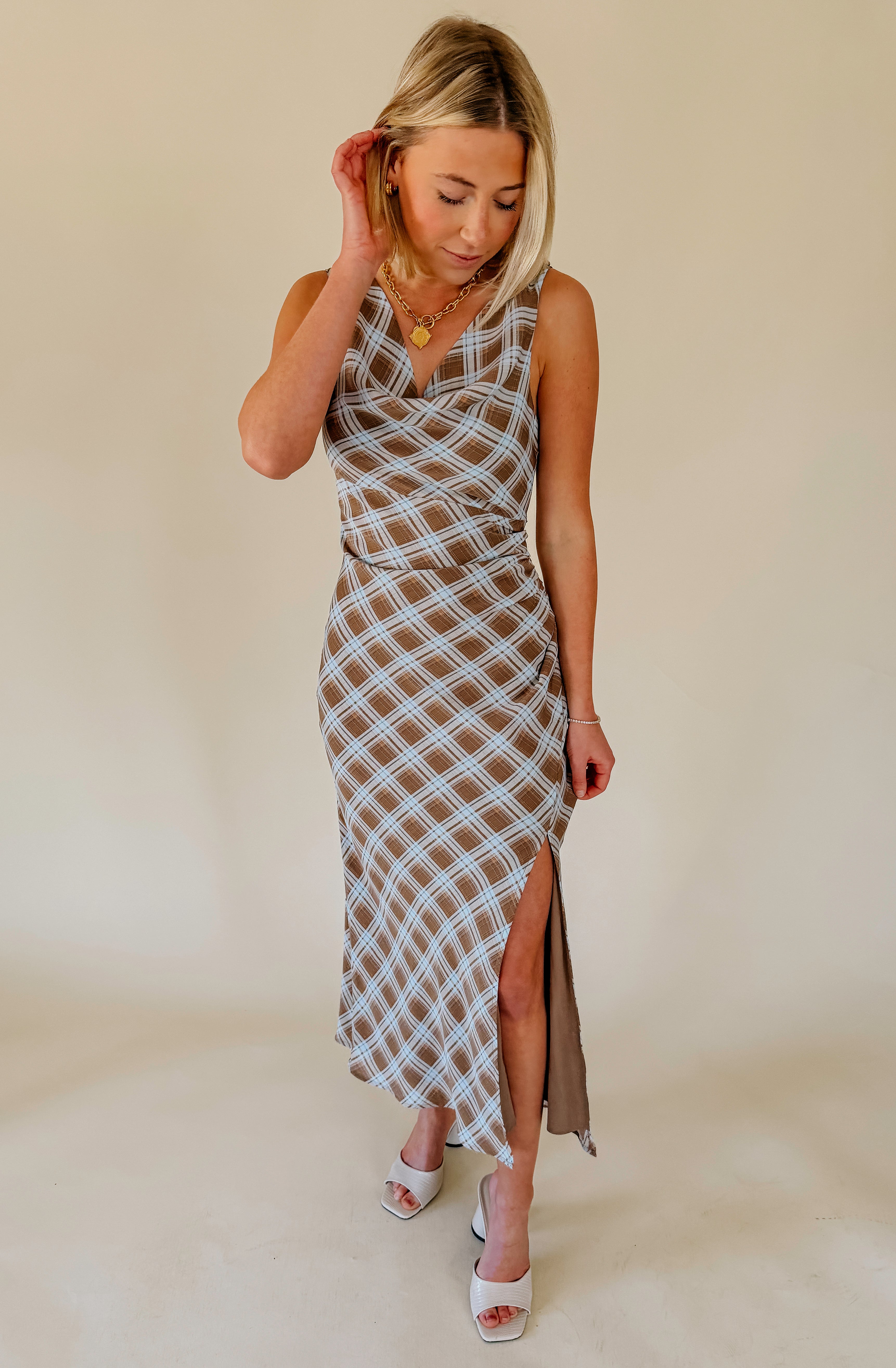 GONE PLAID MIDI DRESS