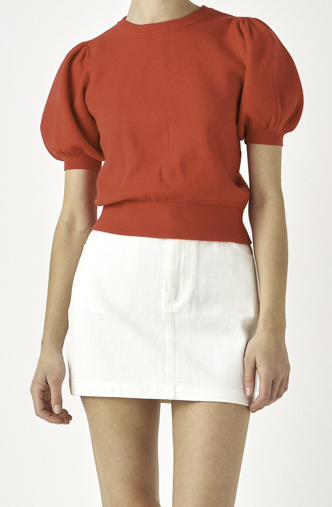 RAZORBACK RED PUFF SLEEVE SWEATER